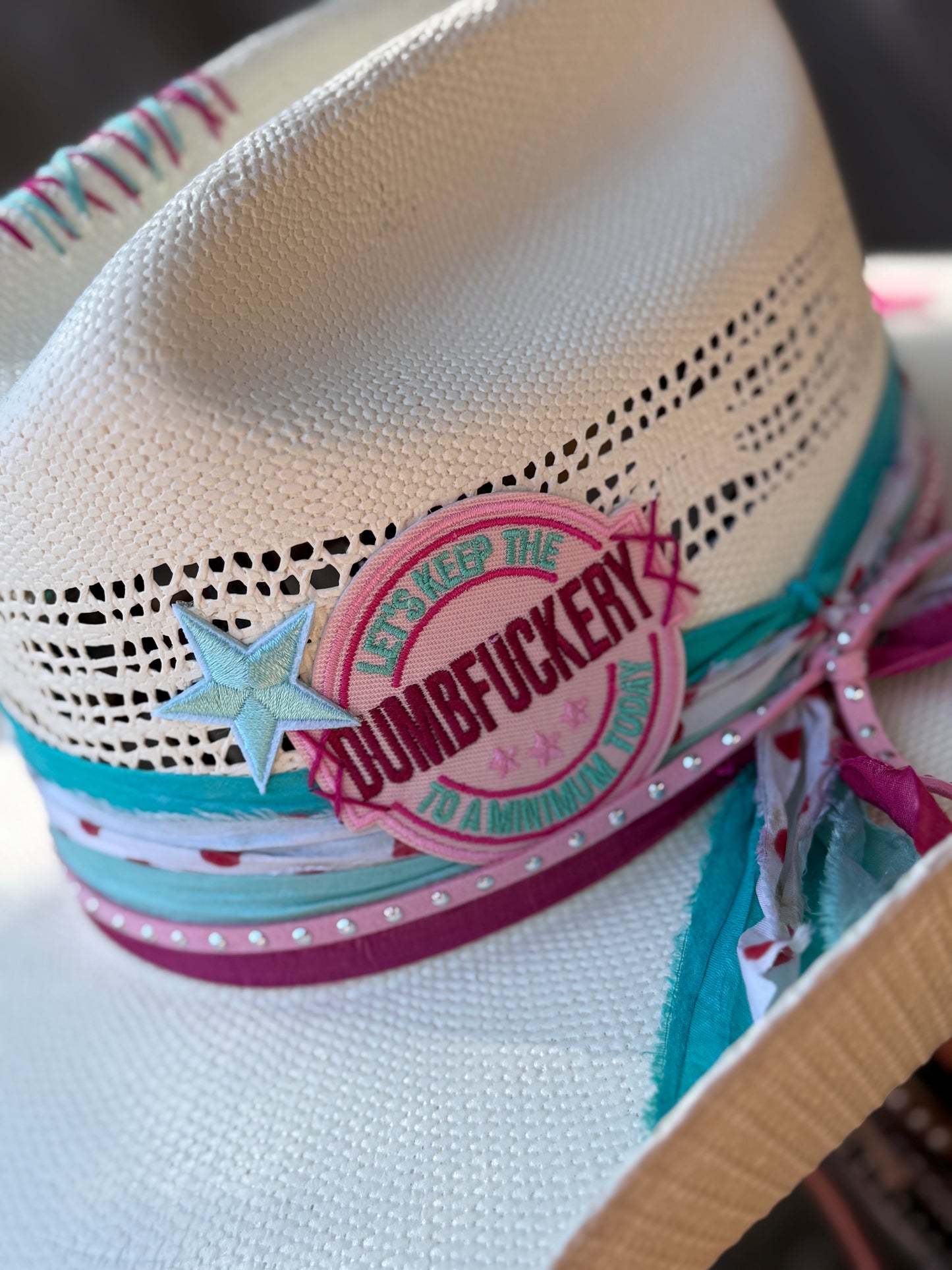 Turquoise and Hot Pink Polka Dot - Truck Stop Cowgirl Straw Hat