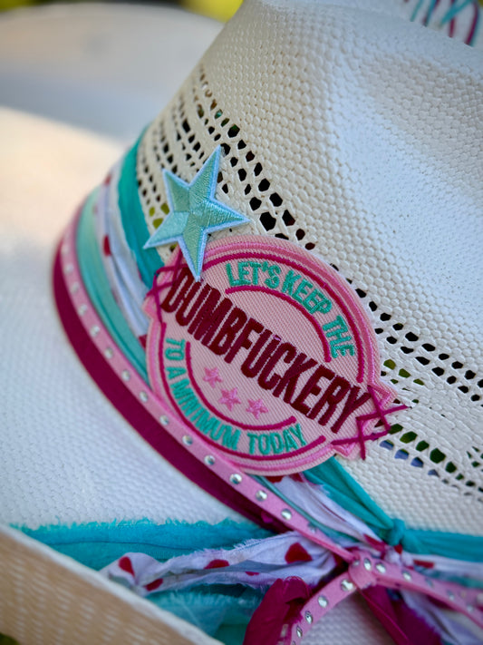 Turquoise and Hot Pink Polka Dot - Truck Stop Cowgirl Straw Hat