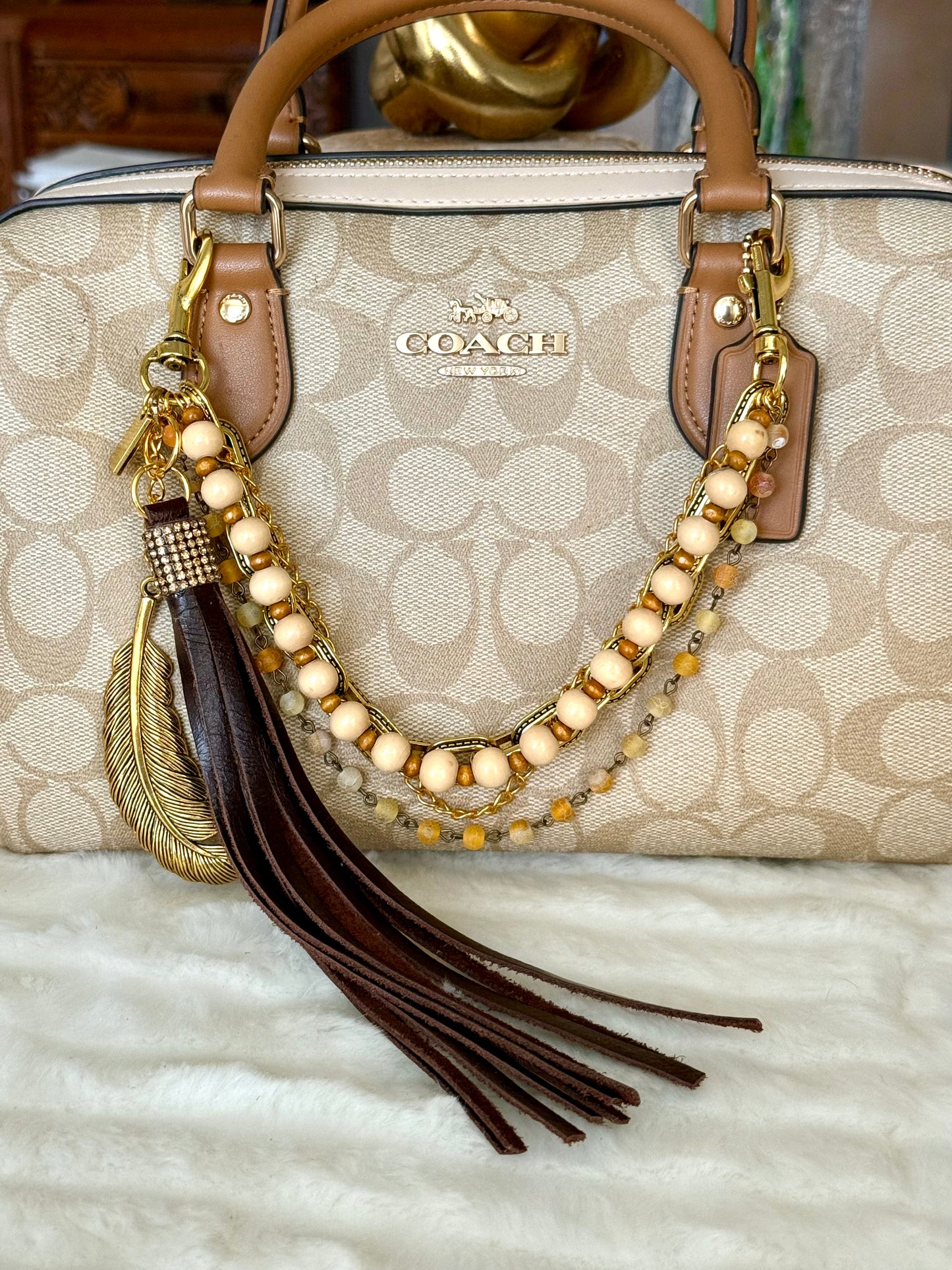 Brown & Gold Tone Purse Charm