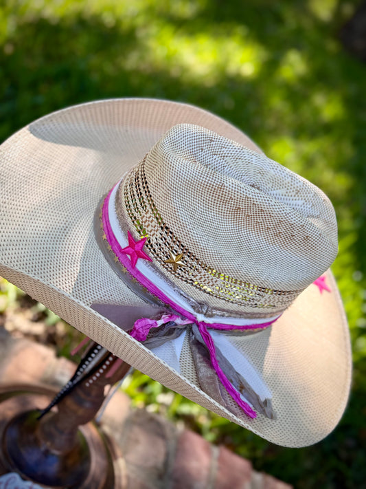 Antiqued Pink Darlin'- Truck Stop Cowgirl Straw Hat