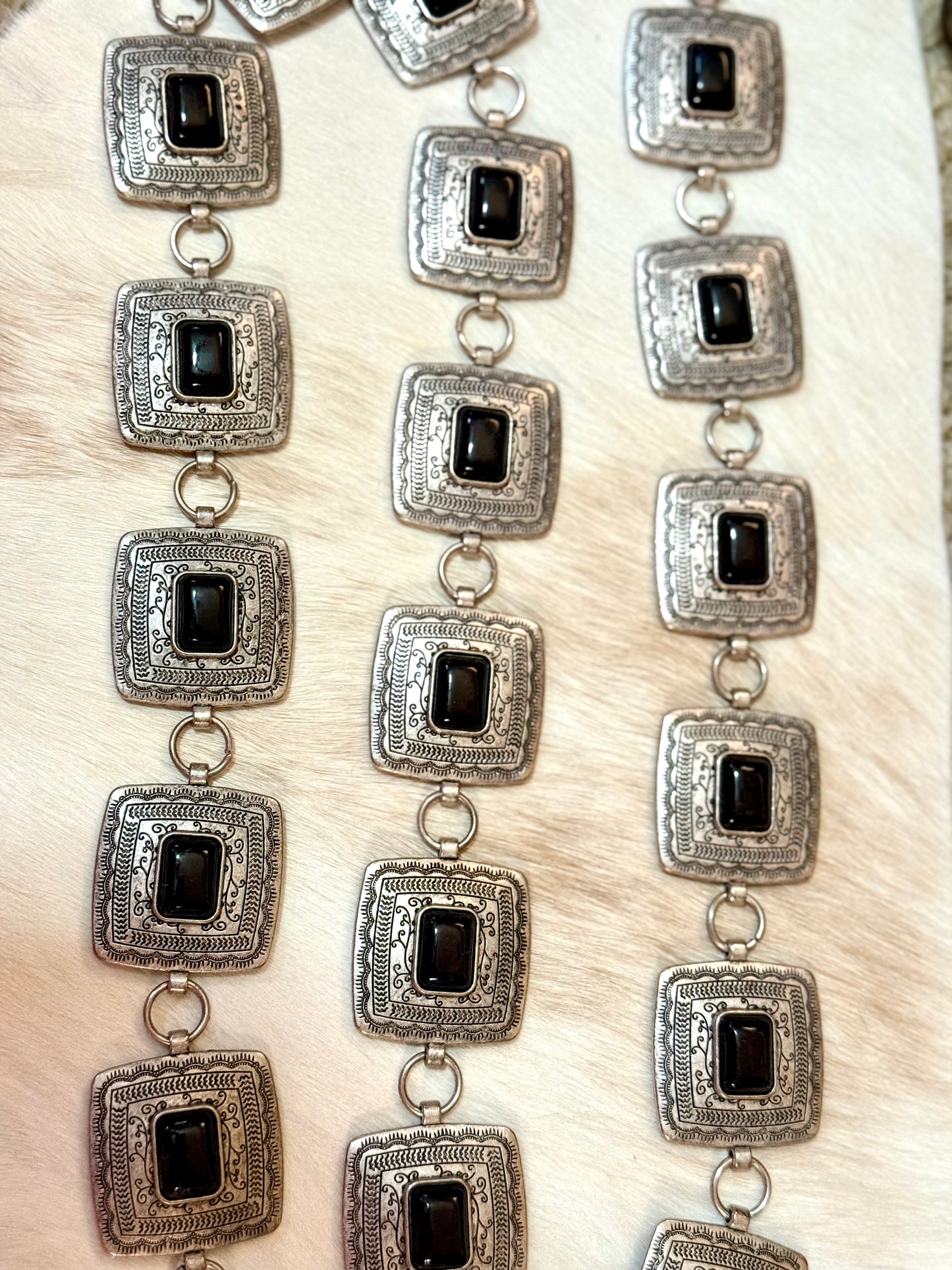 Silver Square Concho Belt w/ Turquoise