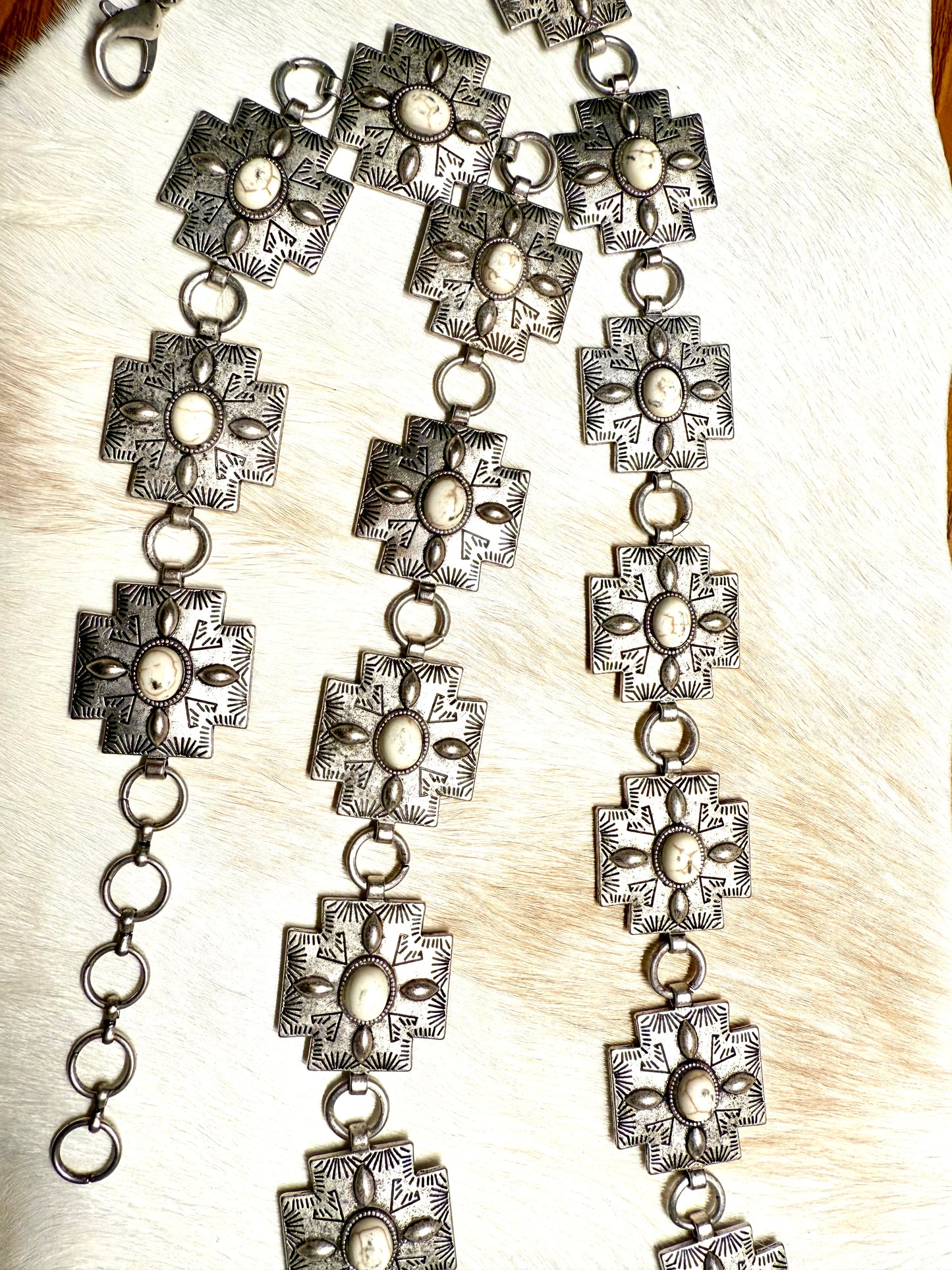 Cross Concho Belt w/ Turquoise Center
