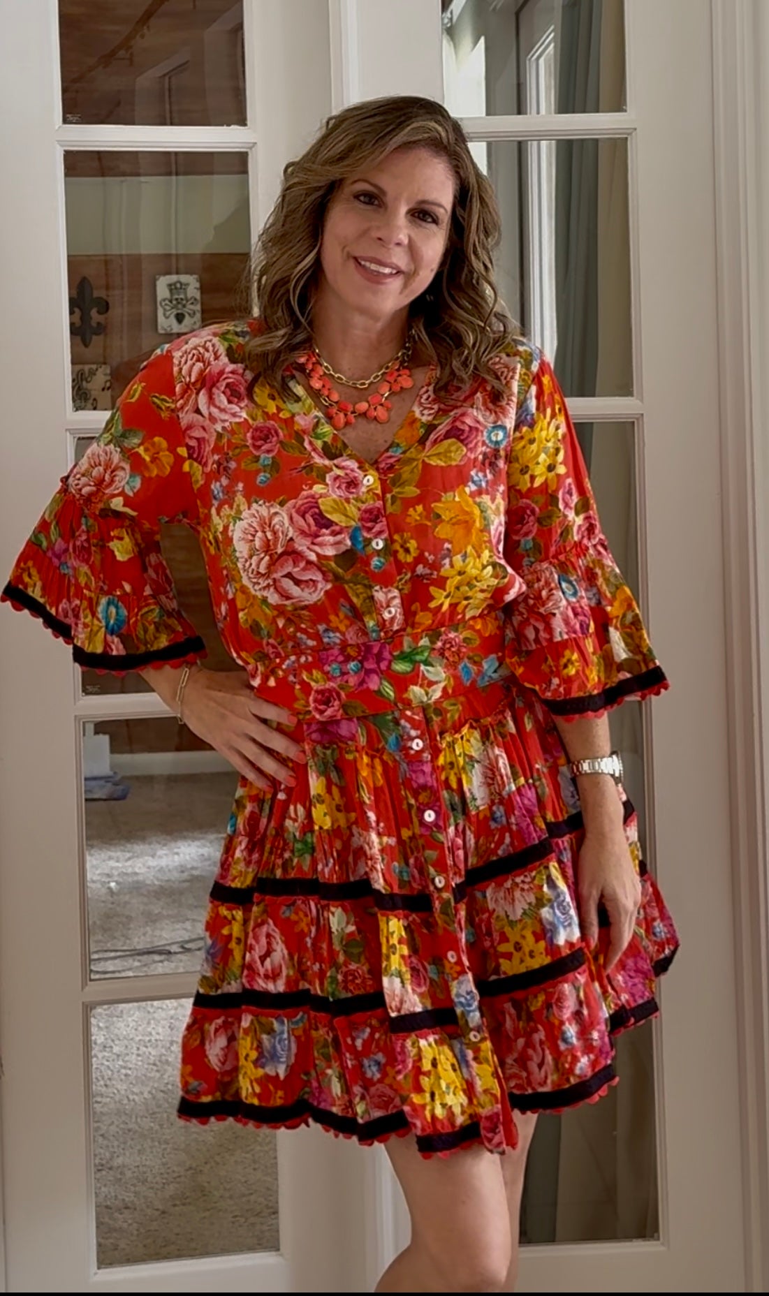 Ruffle Bandana Dress - Red Floral