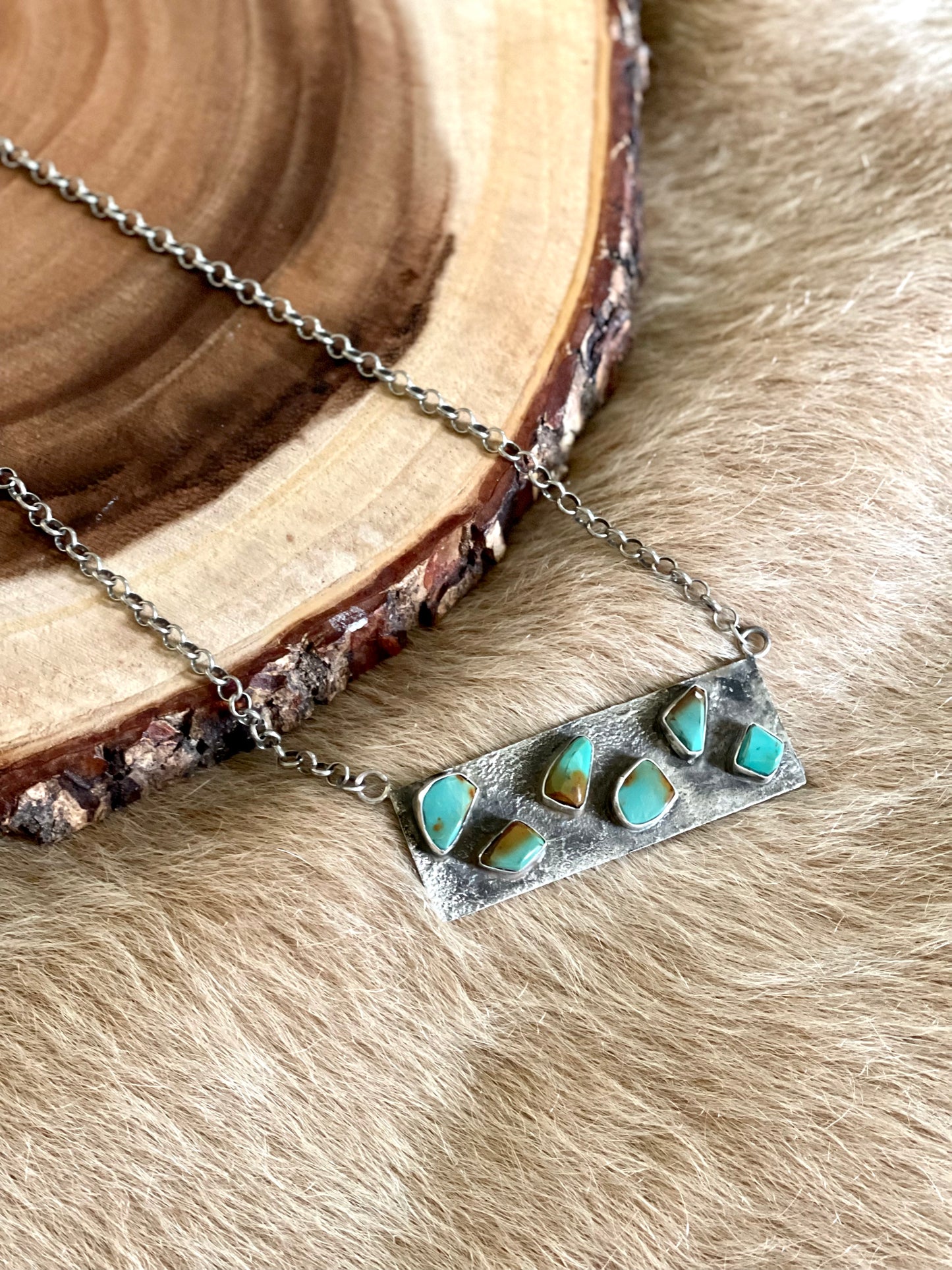 Silver Bar Necklace with Turquoise Inlay