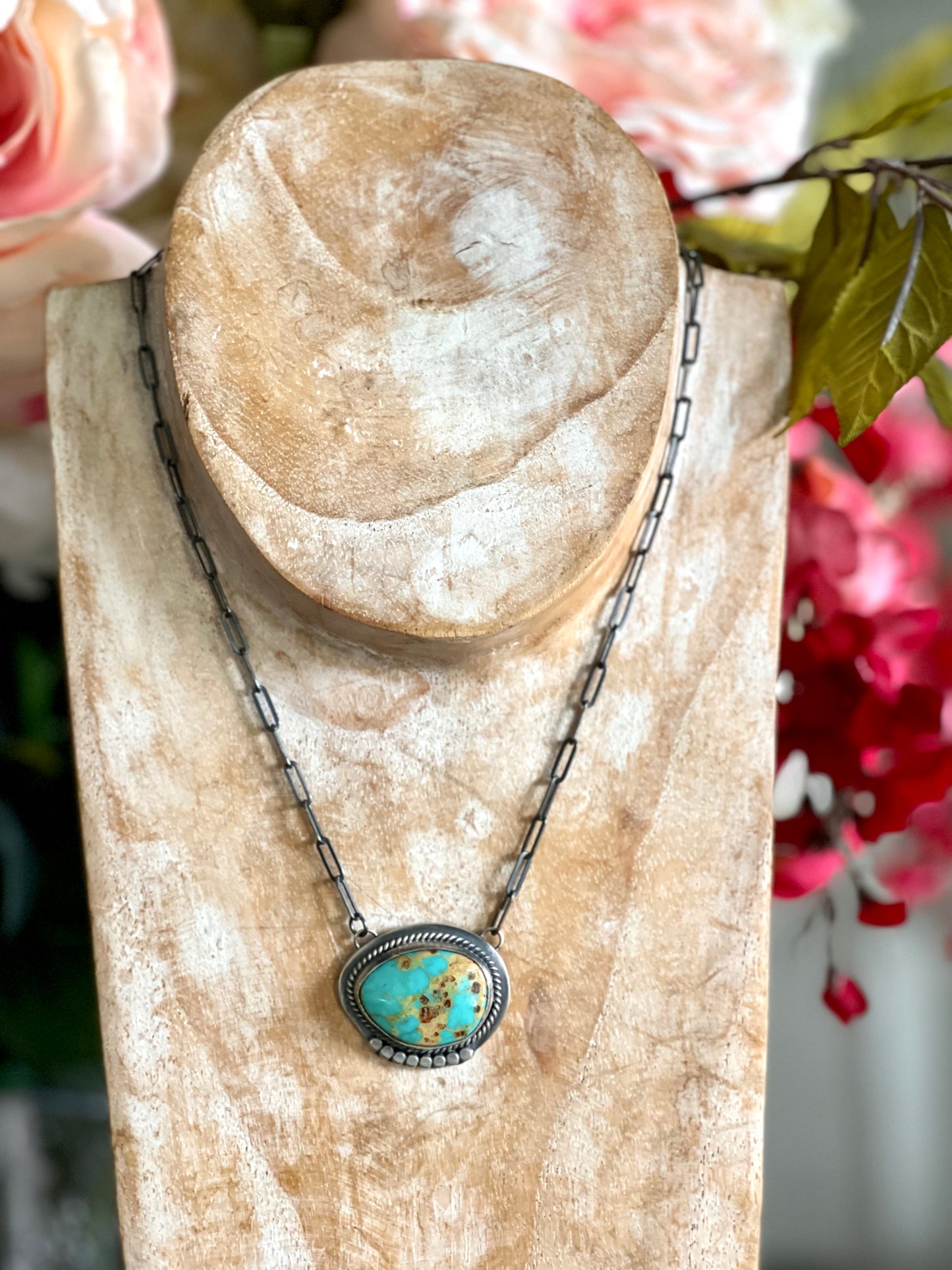Oval Turquoise w/silver Pinhead Detailing
