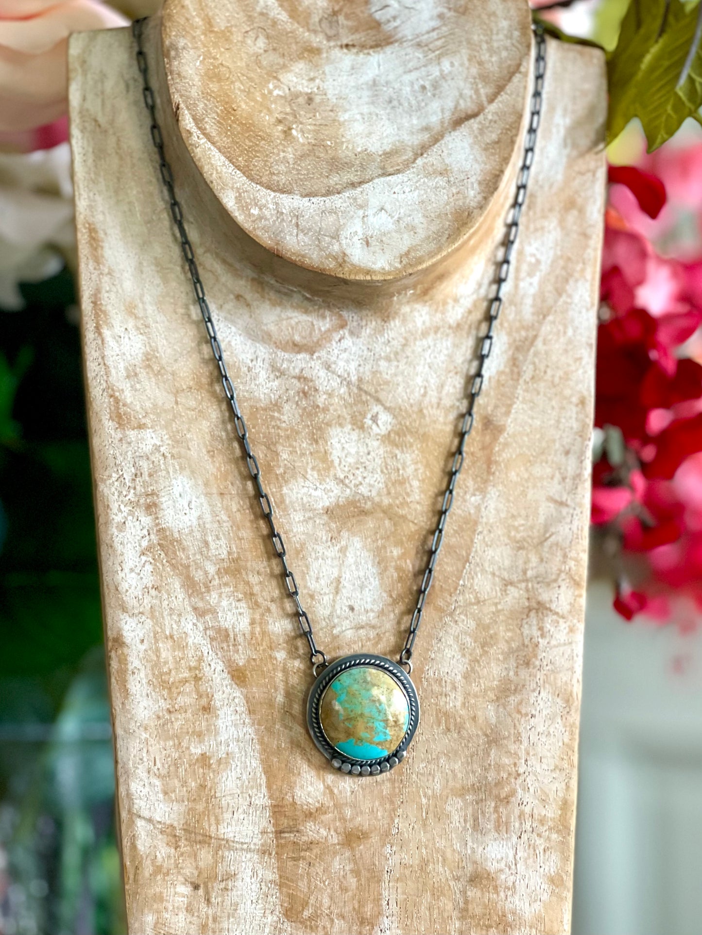 Oval Turquoise w/silver Pinhead Detailing