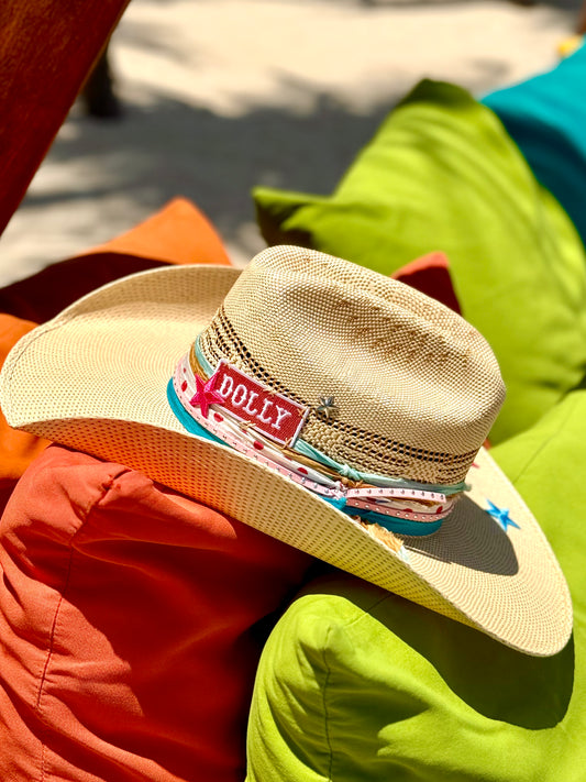 Pink & Turquoise Dolly - Truck Stop Cowgirl Straw Hat
