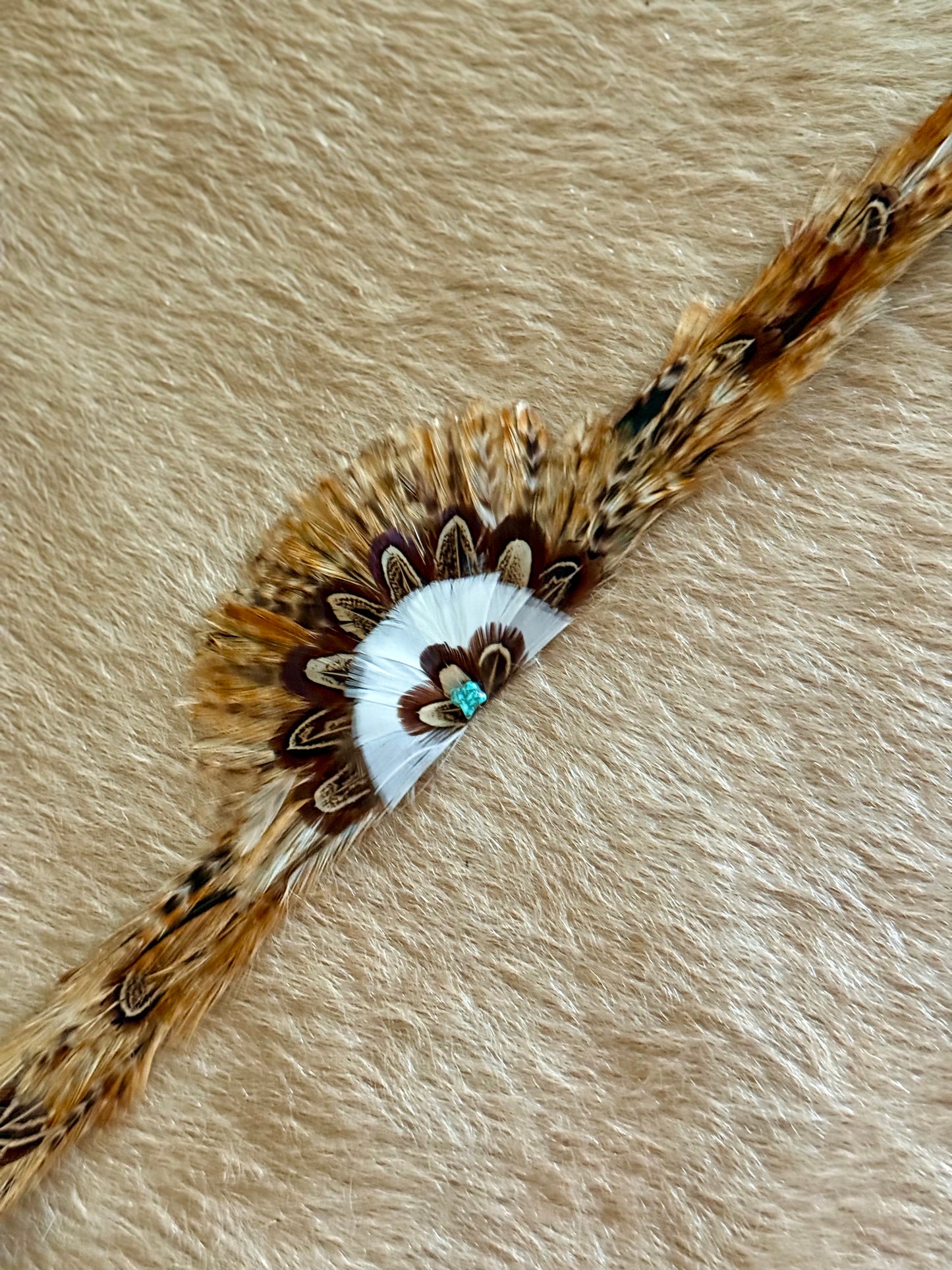 Pheasant Feather Hatband with Front Feather Fan (Light Brown)