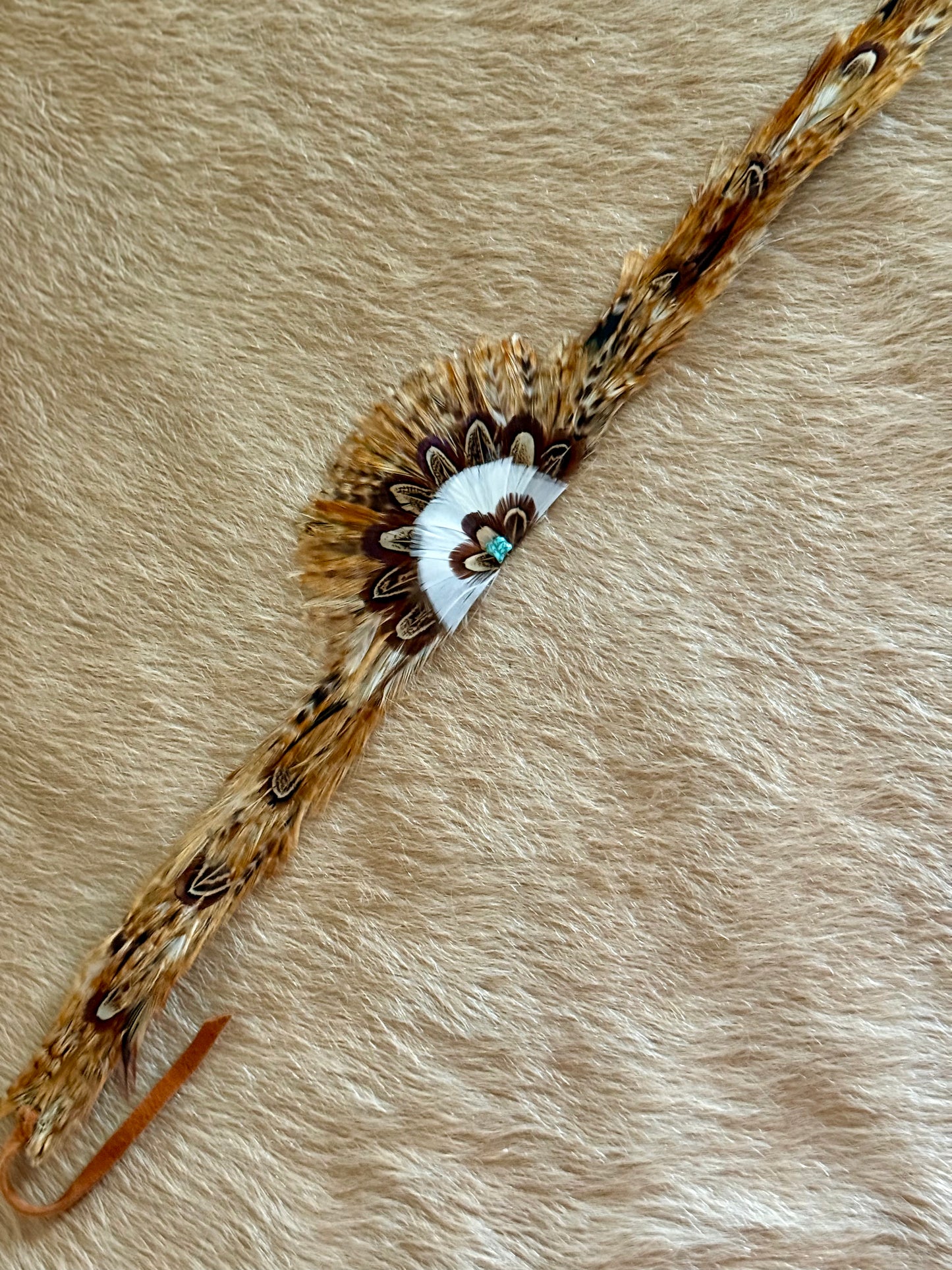 Pheasant Feather Hatband with Front Feather Fan (Light Brown)