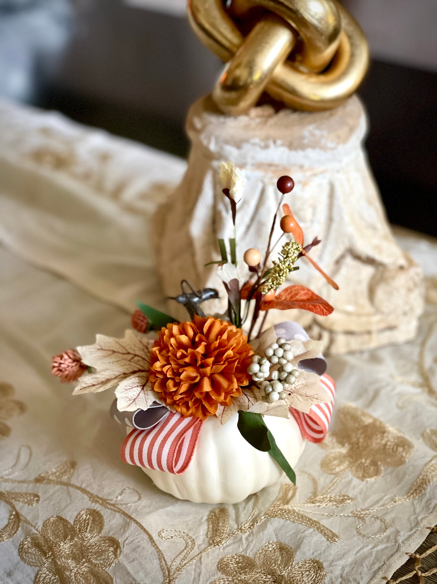 Pumpkins Set - Orange Stripes/Gray Polka Dots