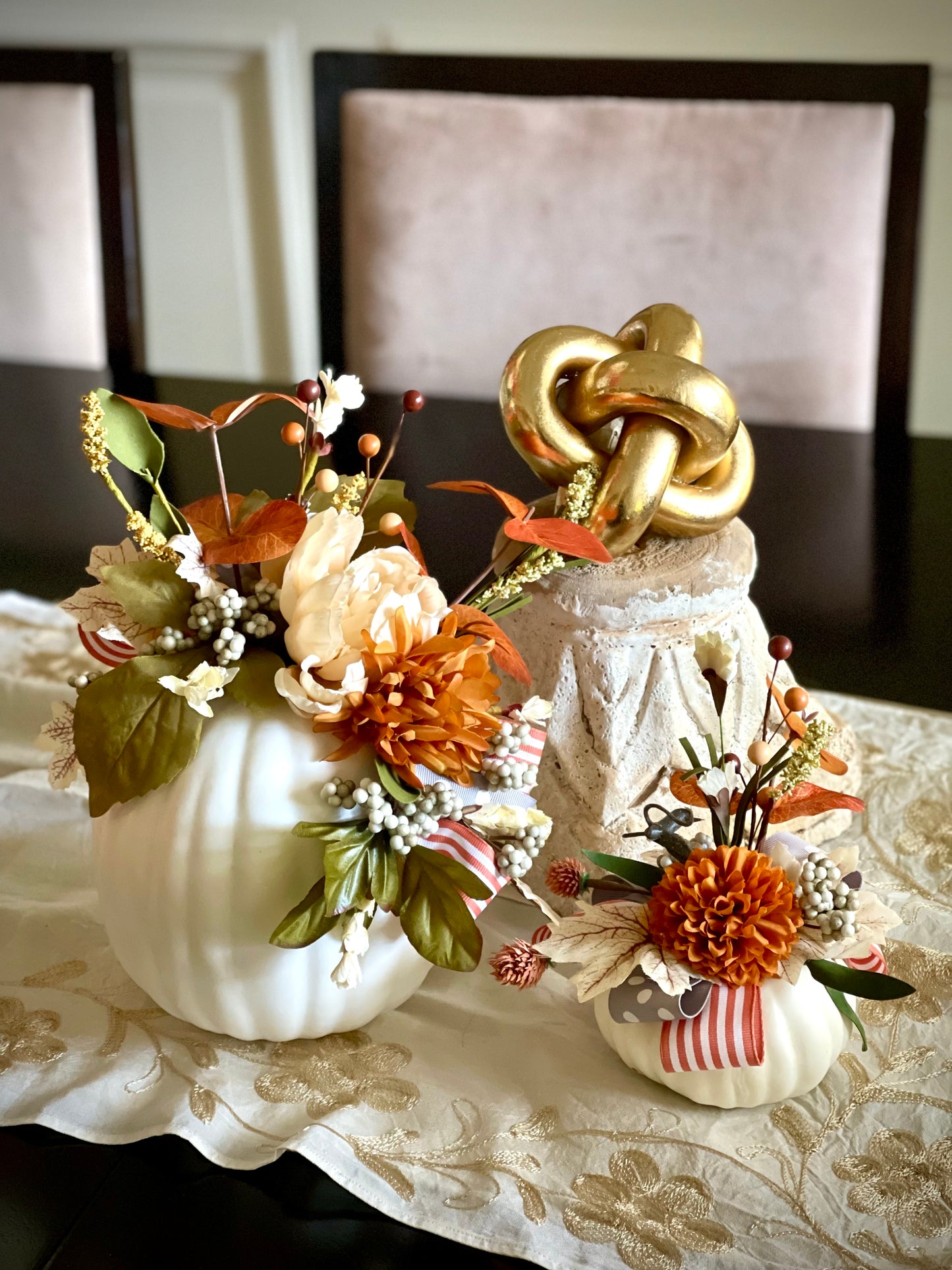 Pumpkins Set - Orange Stripes/Gray Polka Dots