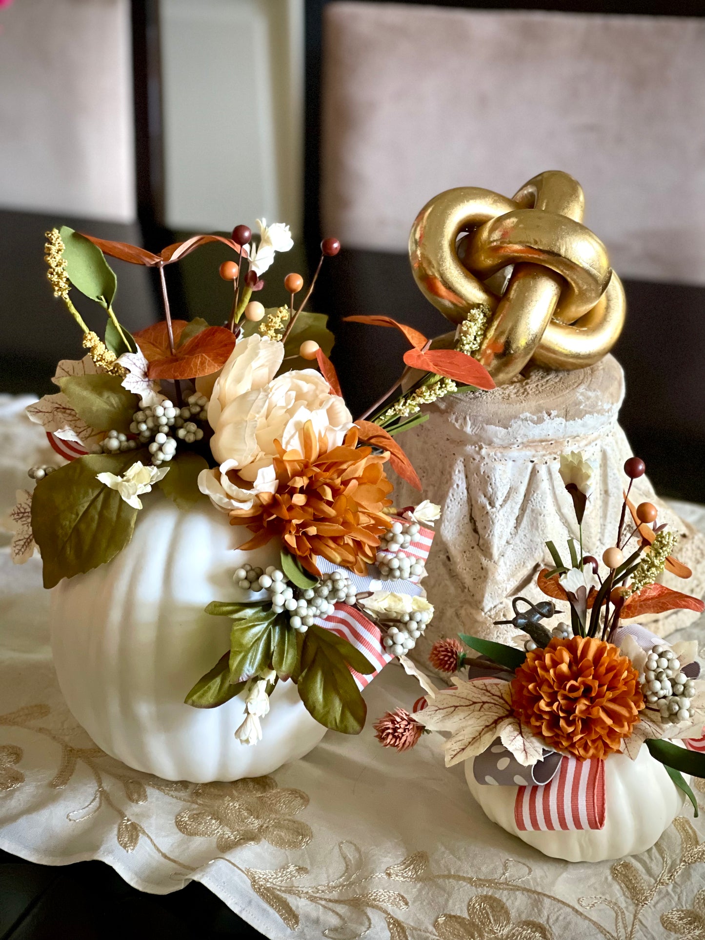 Pumpkins Set - Orange Stripes/Gray Polka Dots