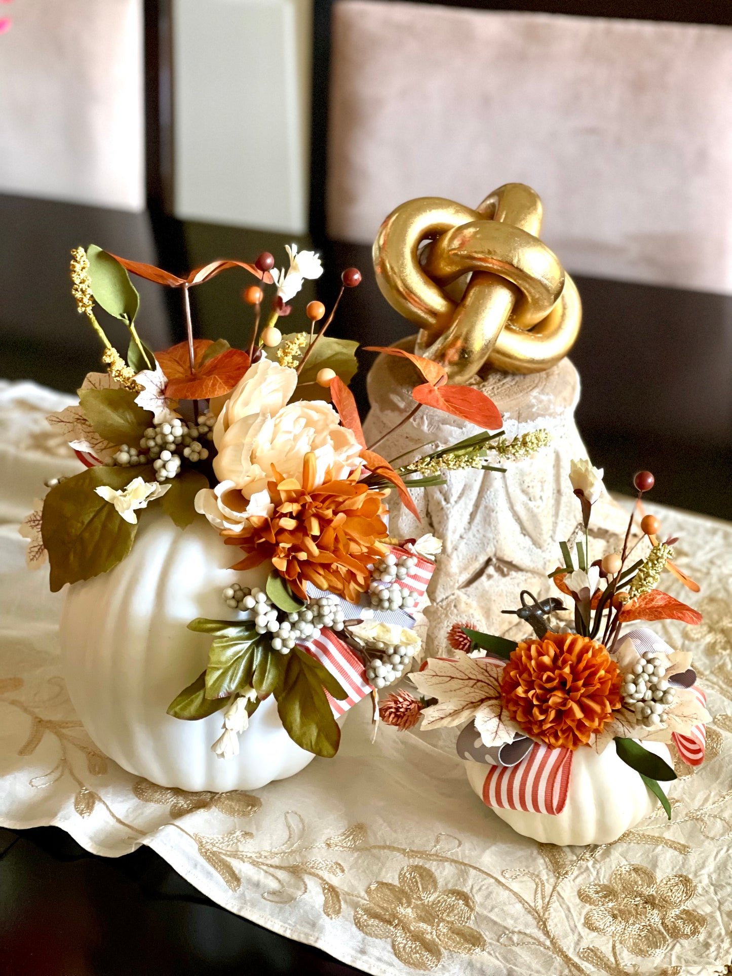 Pumpkins Set - Orange Stripes/Gray Polka Dots