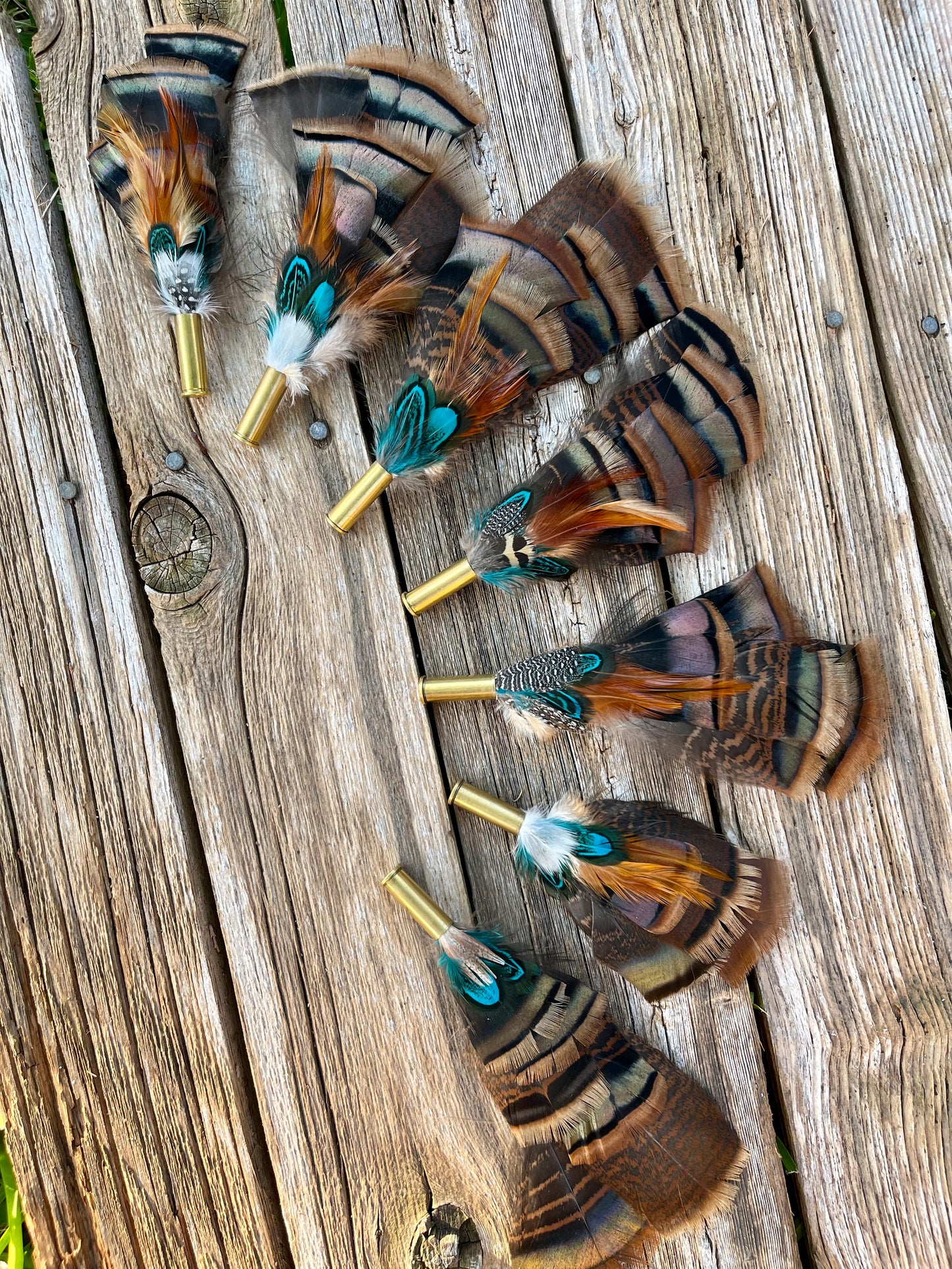 Hat Feather Clip - Short Brown Turkey w/Turquoise