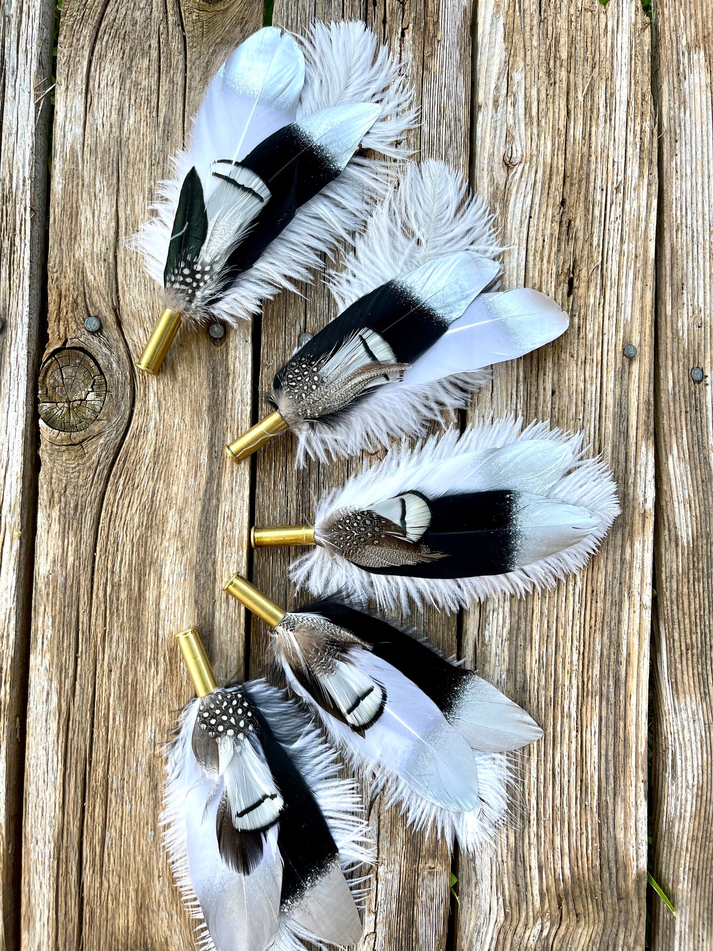 Hat Feather Clip - White Ostrich w/Black & Silver Tip Feather