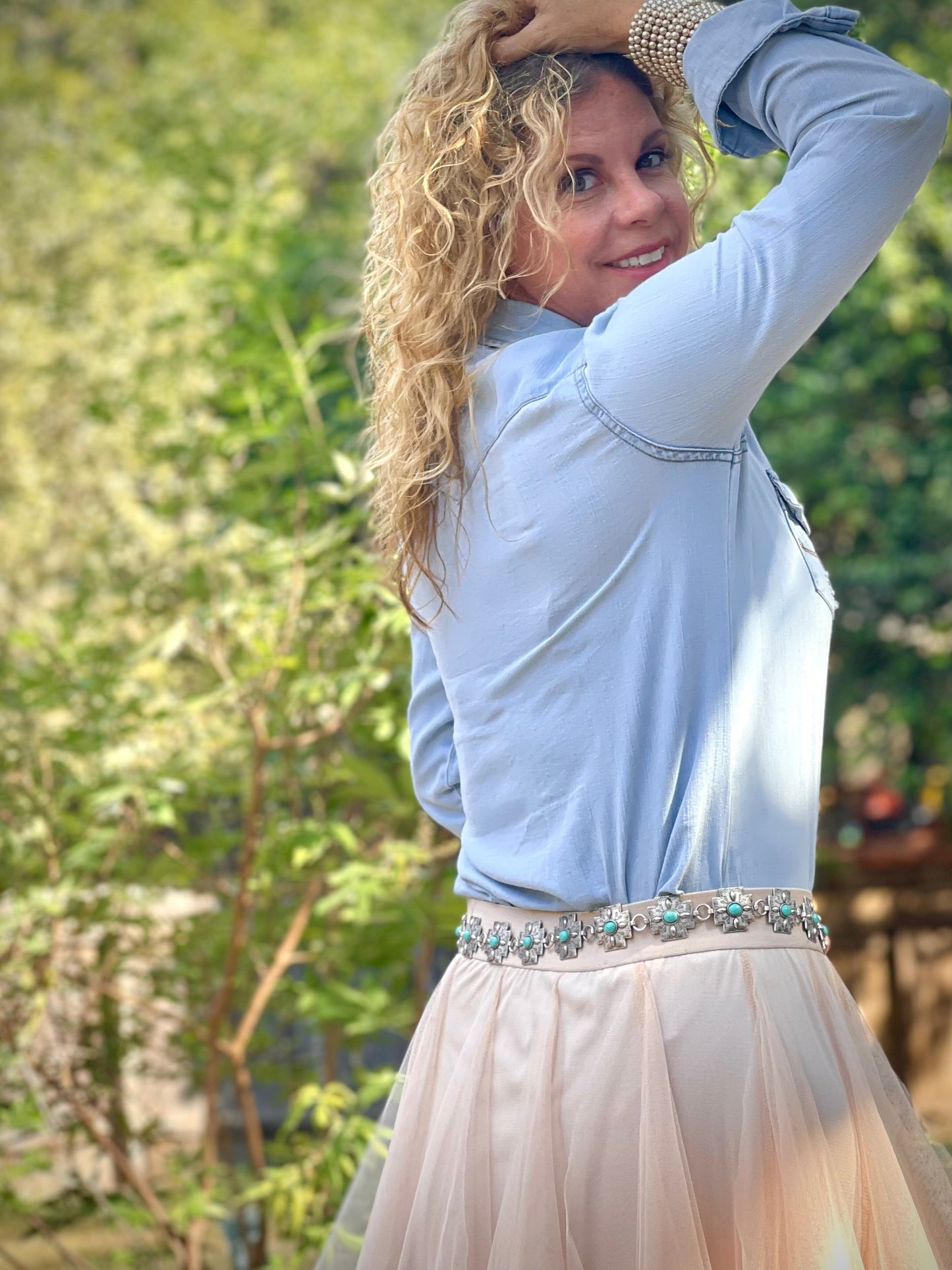 Cross Concho Belt w/ Turquoise Center