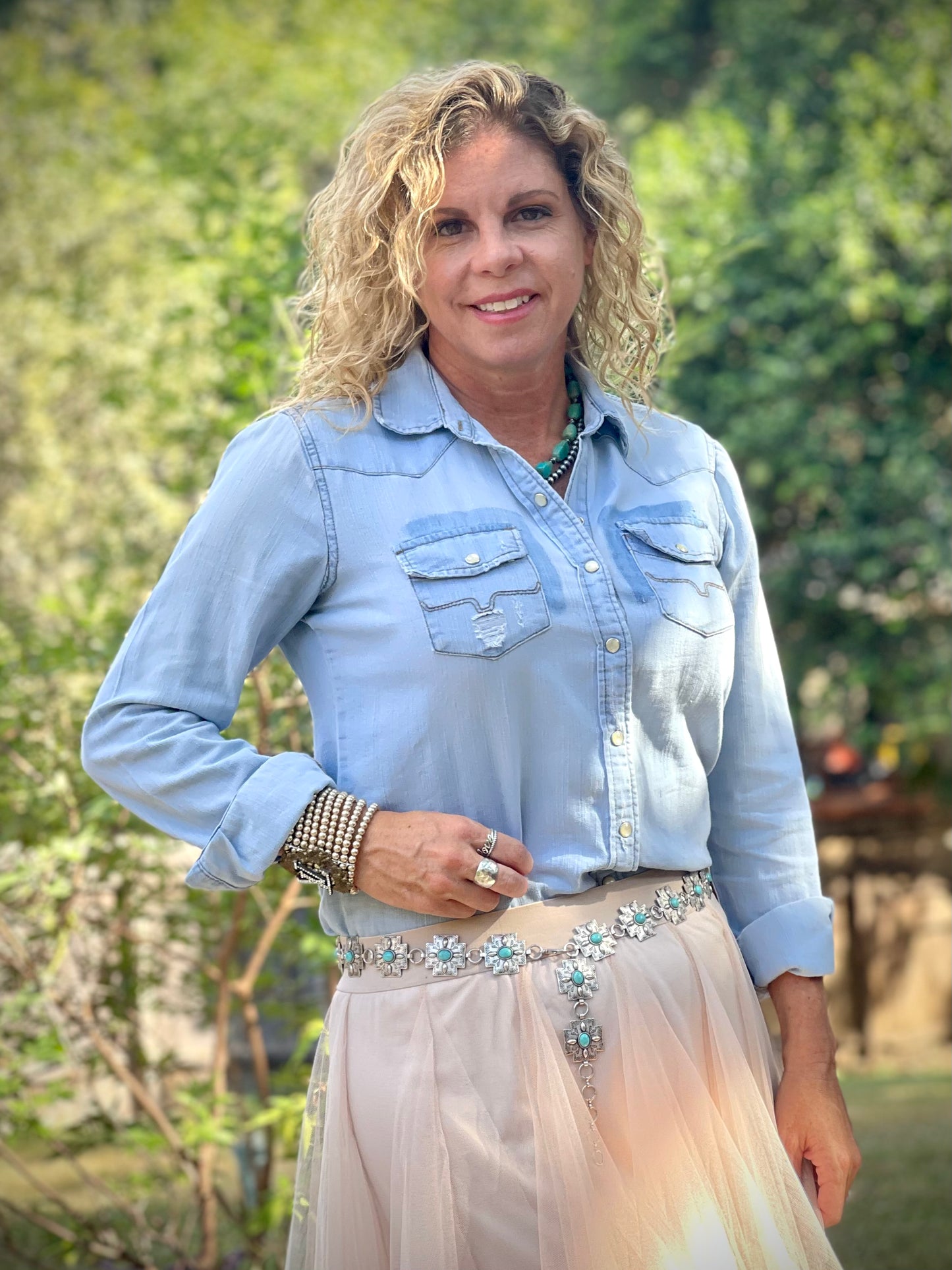 Cross Concho Belt w/ Turquoise Center
