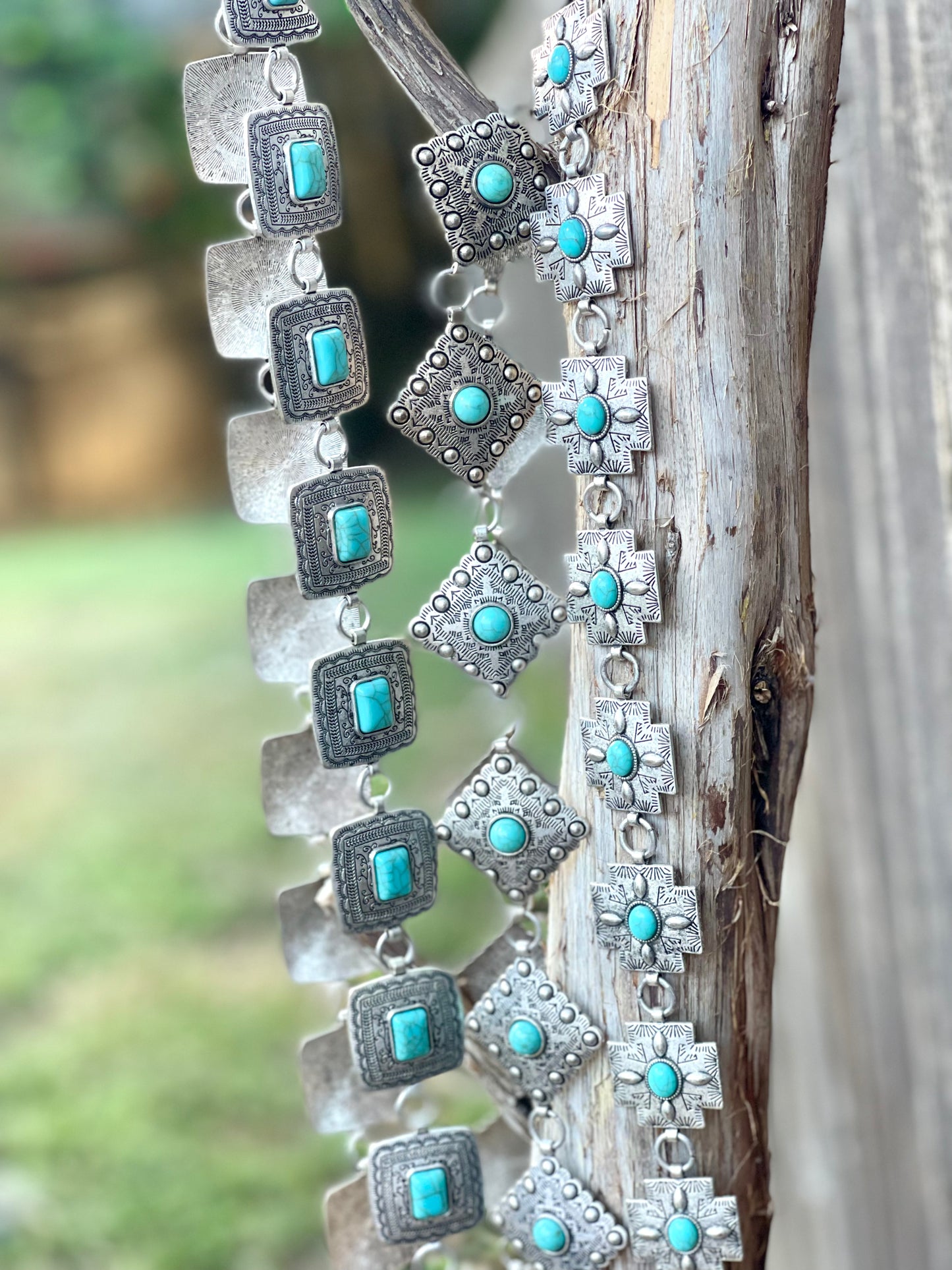 Cross Concho Belt w/ Turquoise Center