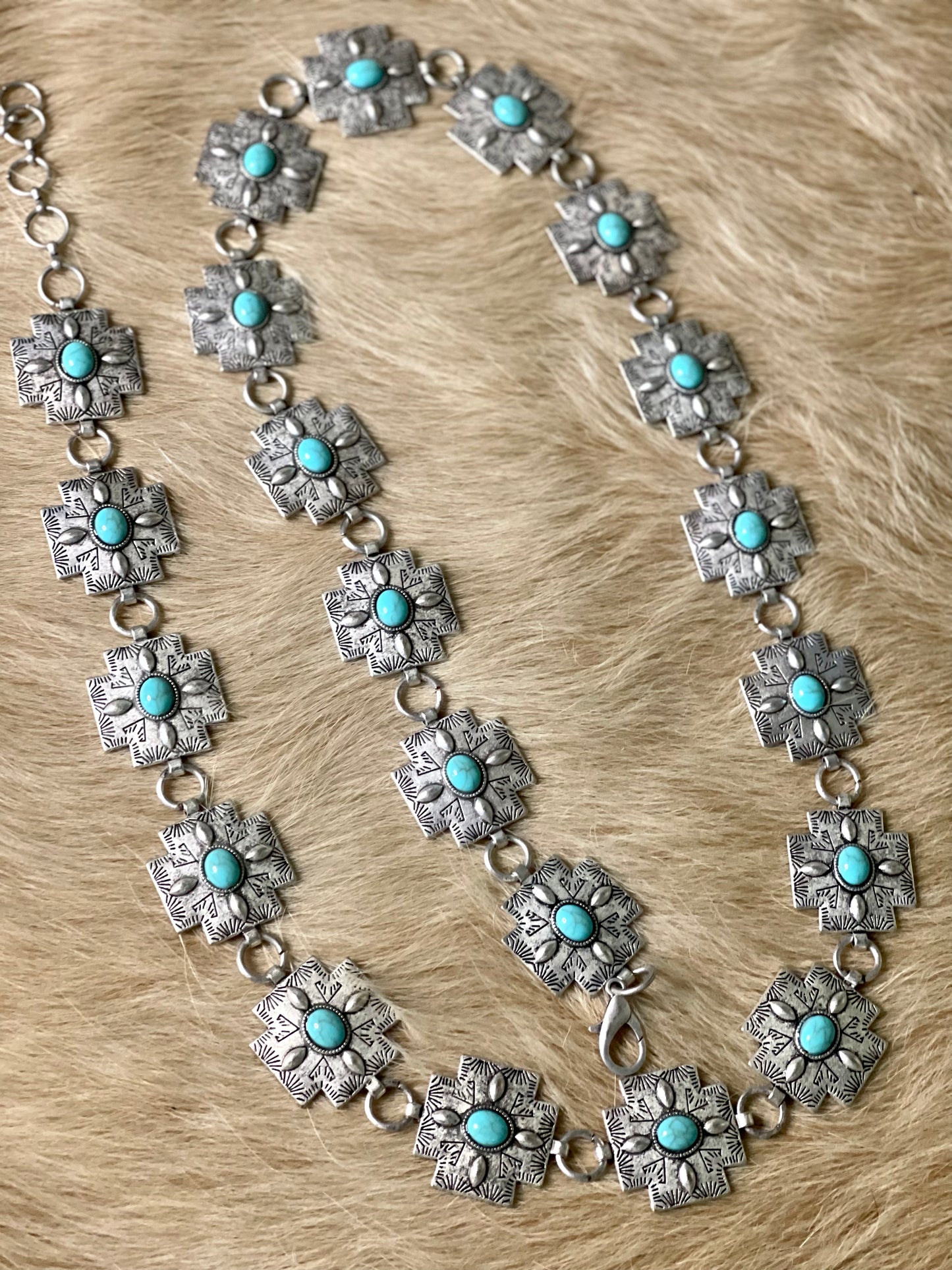 Cross Concho Belt w/ Turquoise Center