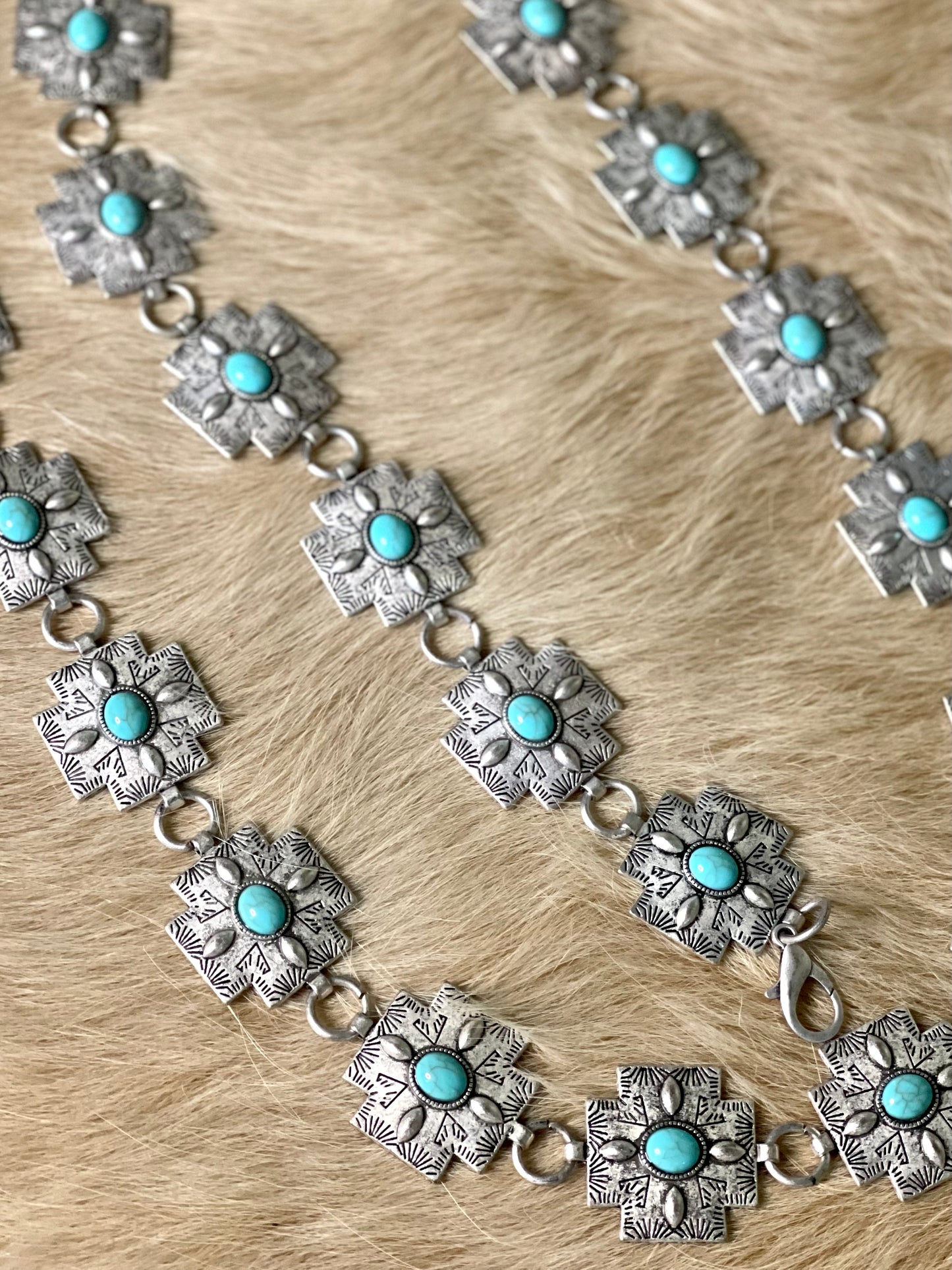 Cross Concho Belt w/ Turquoise Center