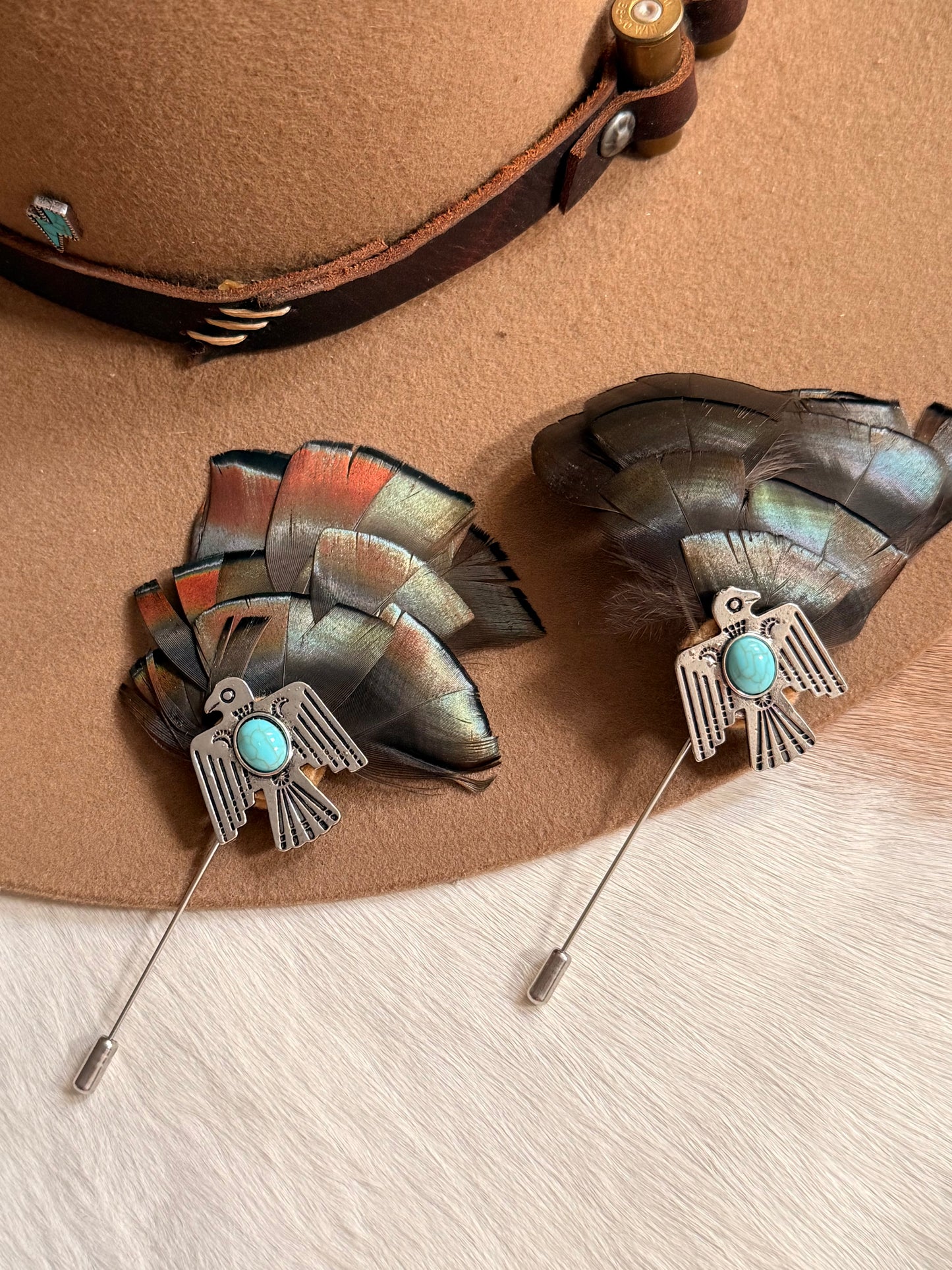 Thunderbird & Turkey Feather - Hat Pin