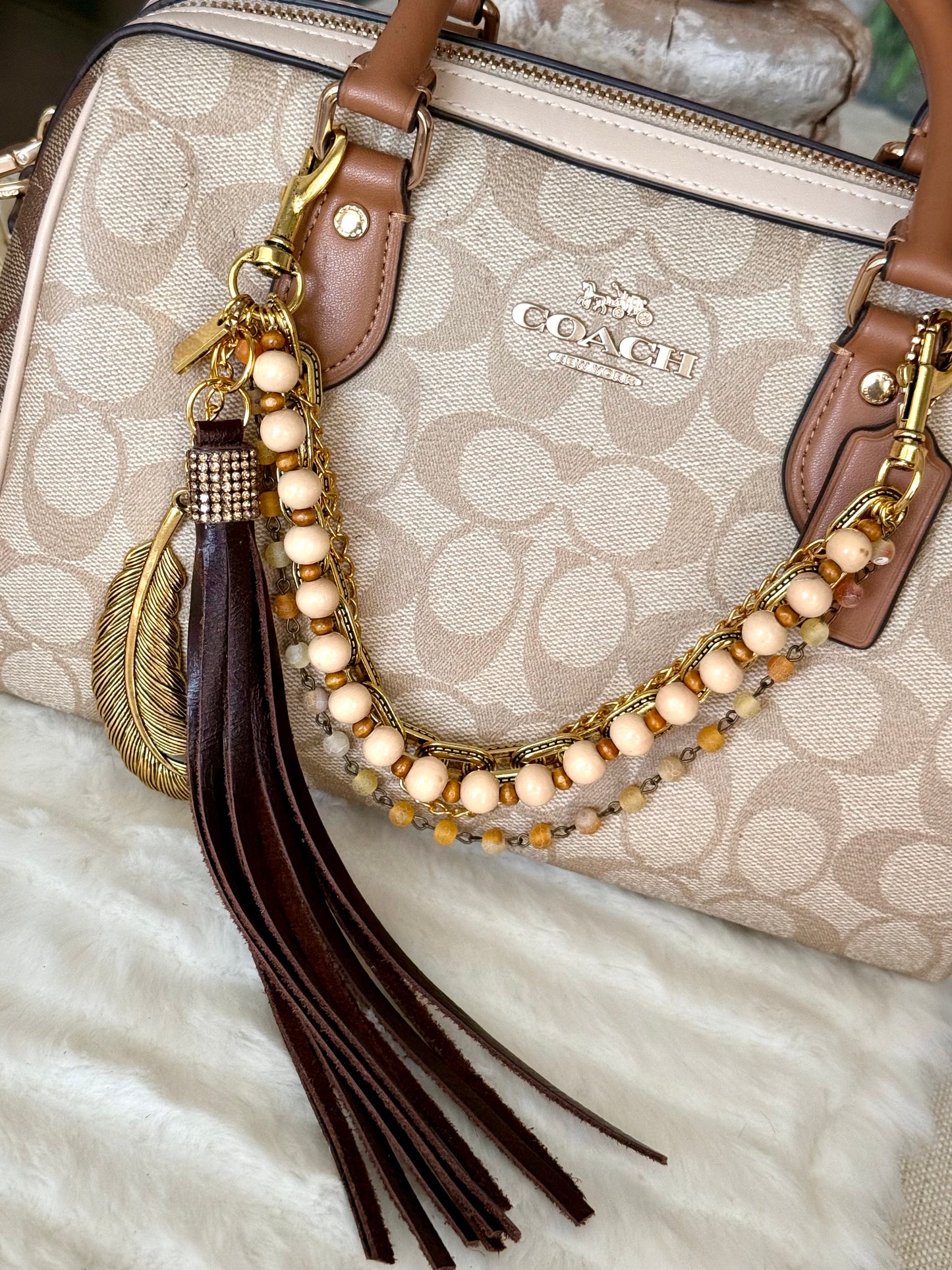 Brown & Gold Tone Purse Charm