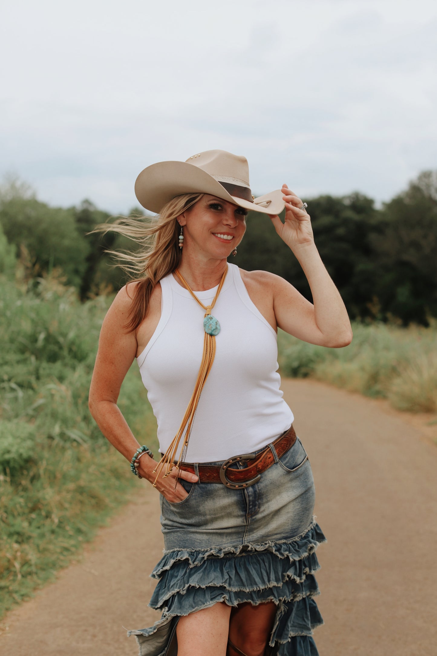 The Stagecoach Tiered Denim Hi-Lo Maxi Skirt - Exclusive to Chestnut Cowgirl