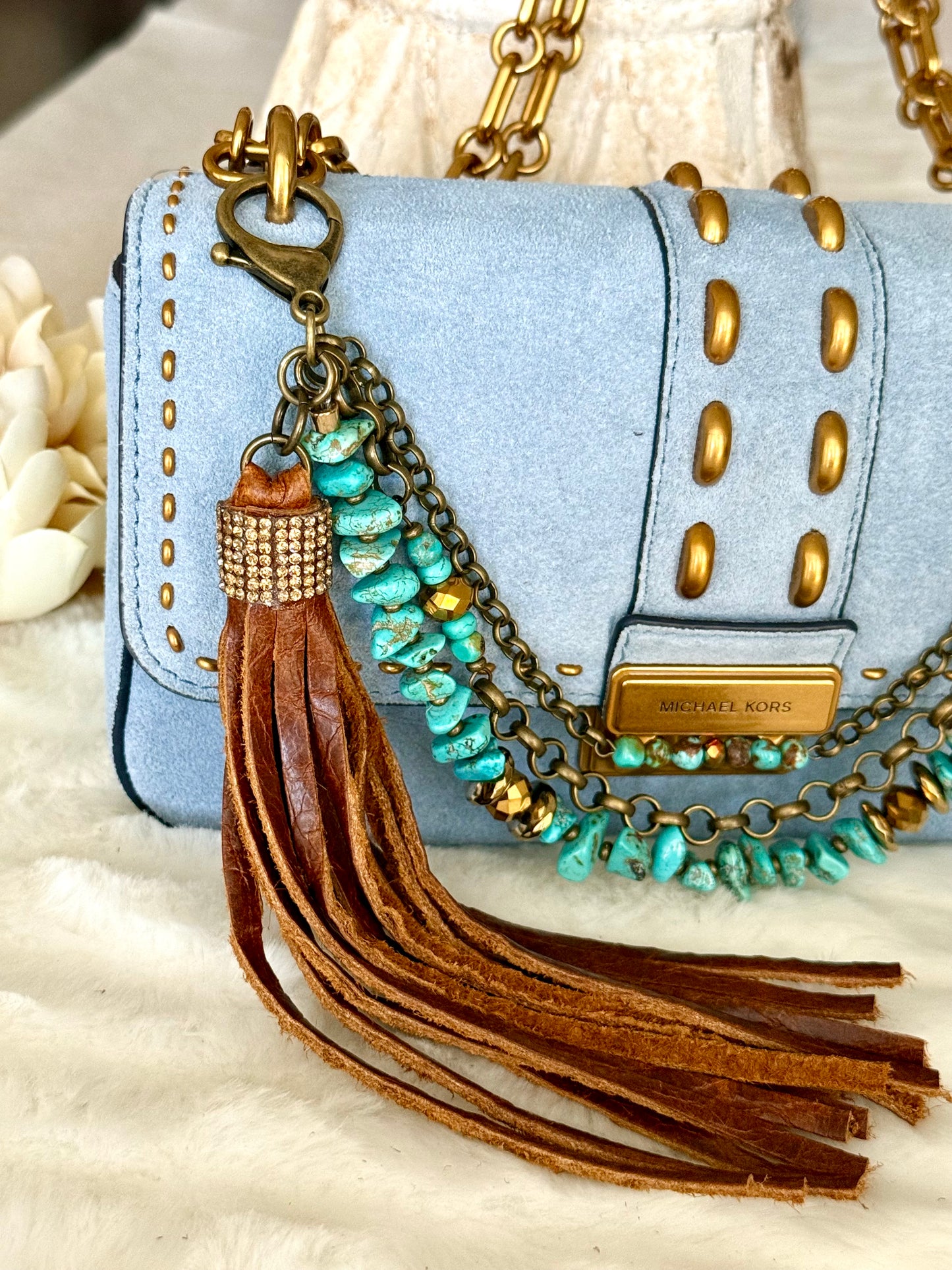 Turquoise & Gold Tone Purse Charm