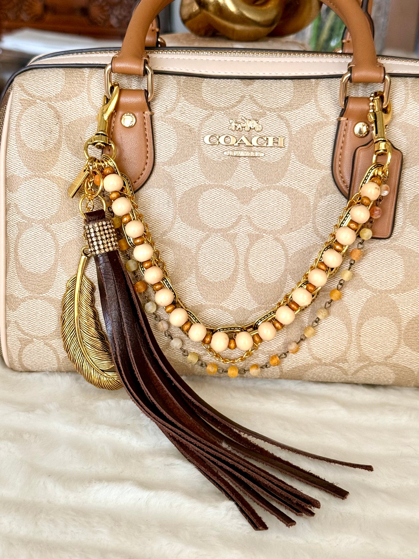 Brown & Gold Tone Purse Charm