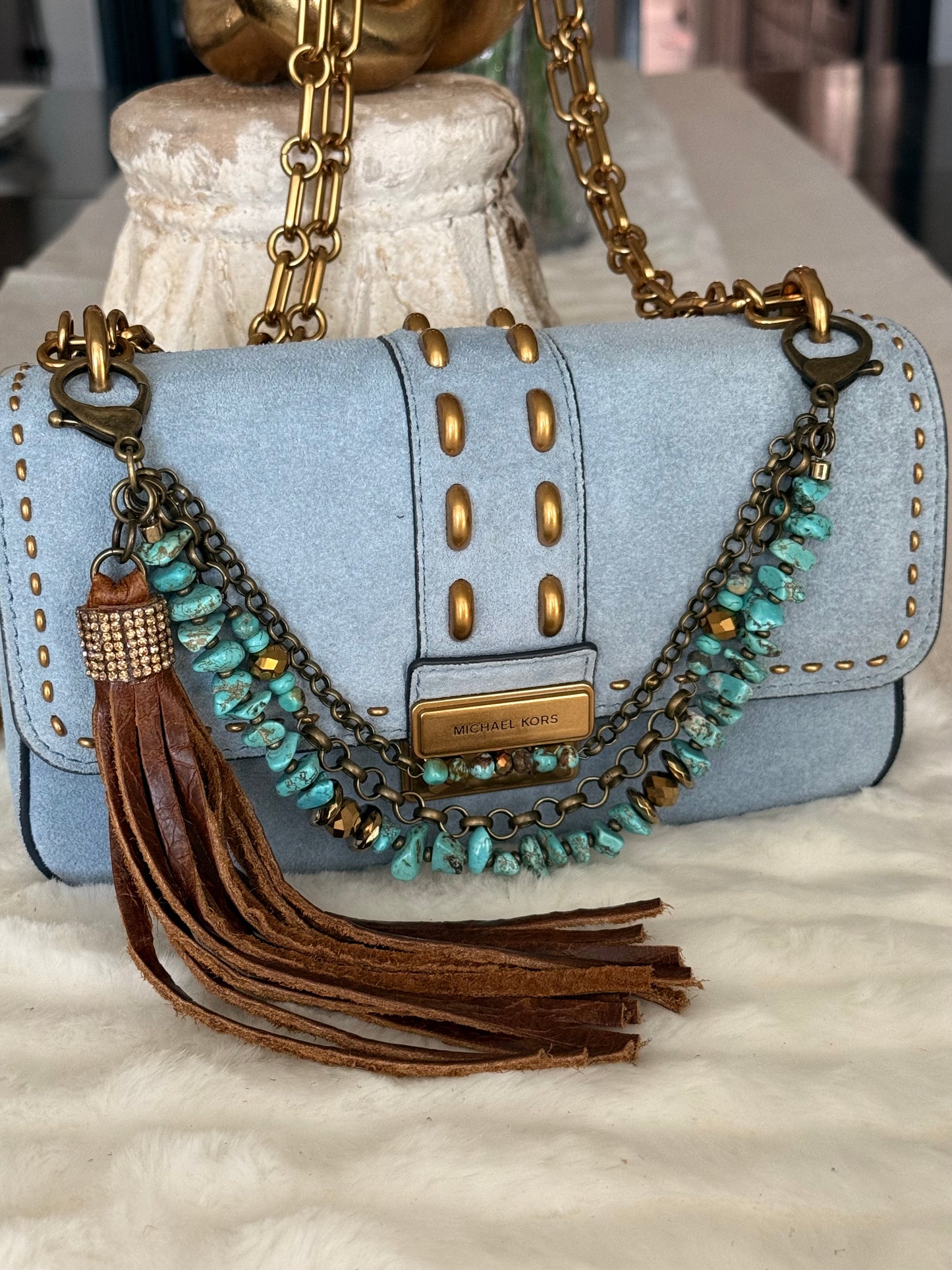 Turquoise & Gold Tone Purse Charm