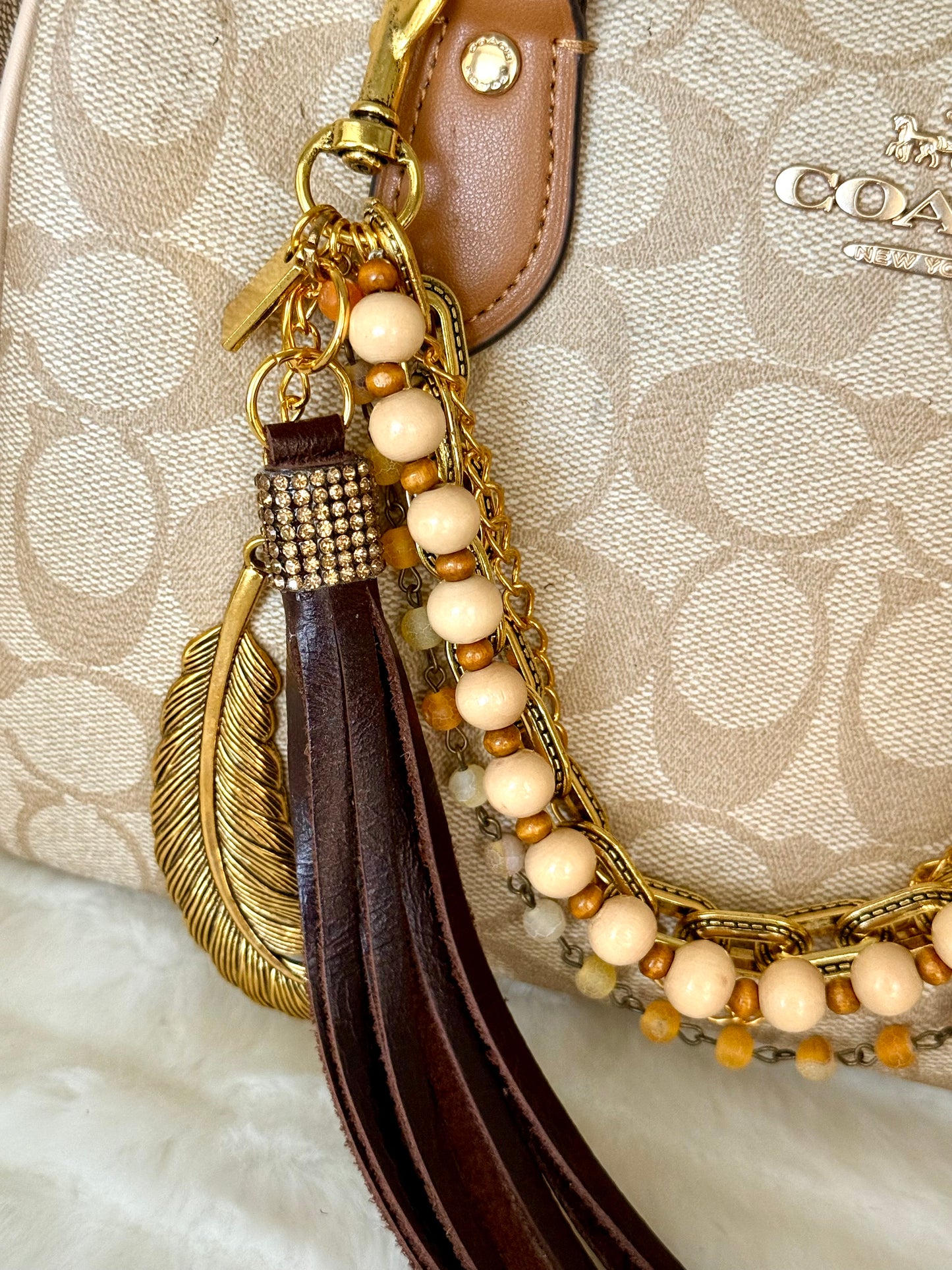 Brown & Gold Tone Purse Charm