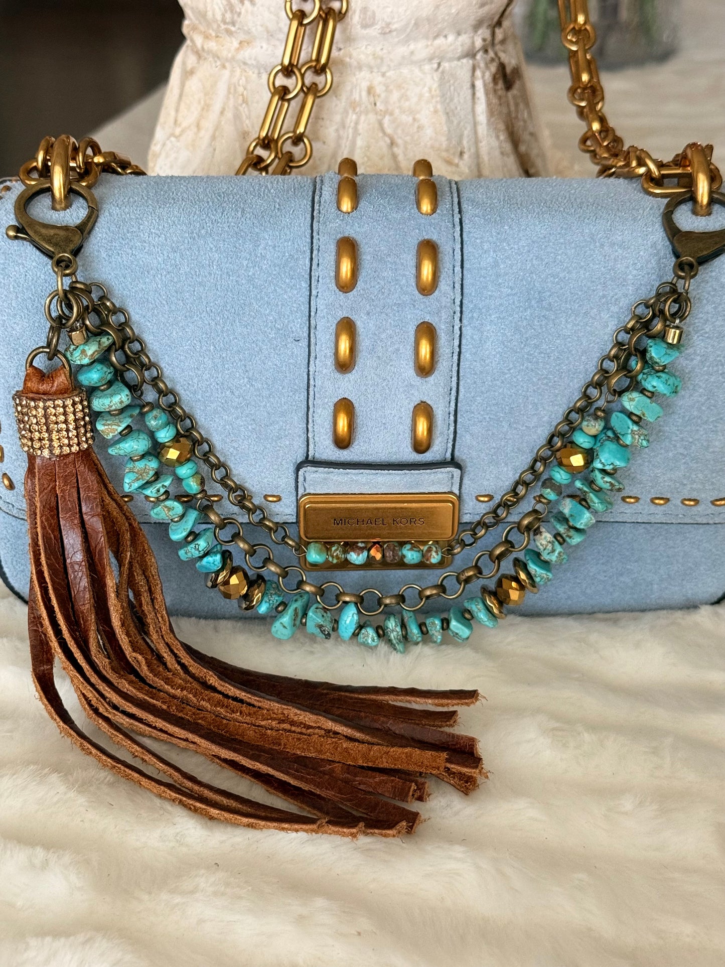 Turquoise & Gold Tone Purse Charm