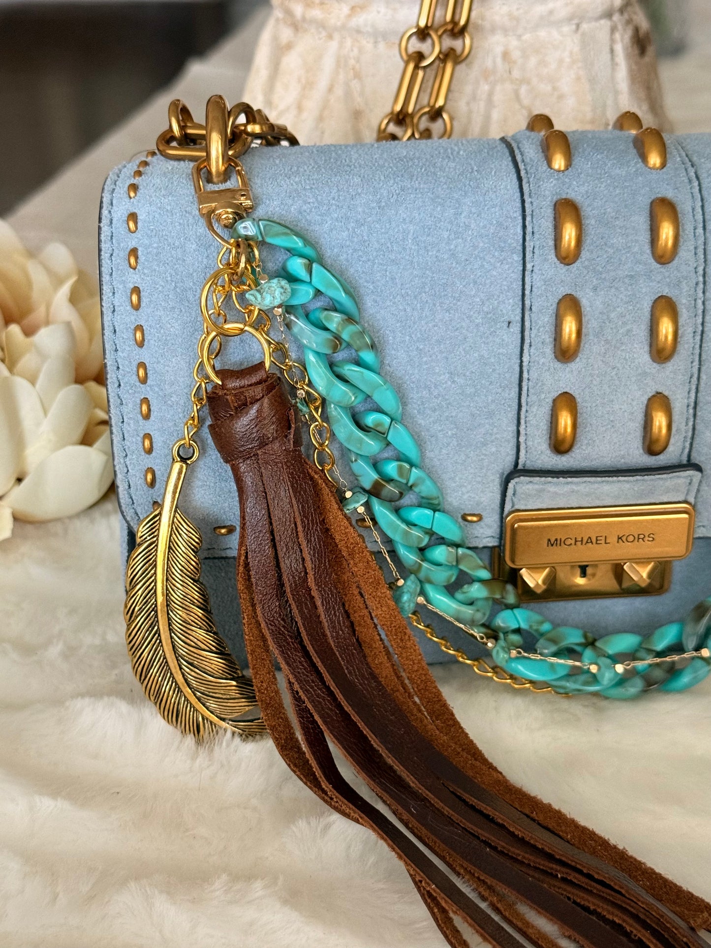 Turquoise Chain & Gold Tone Purse Charm
