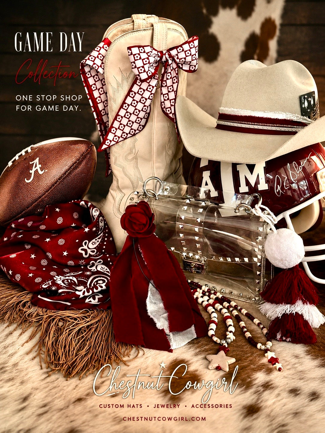 Deep Red/Maroon & White/Silver - Game Day Hat
