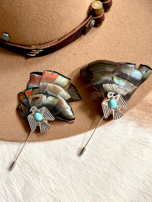 Thunderbird & Turkey Feather - Hat Pin