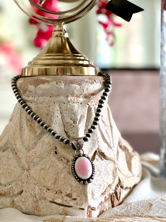 Pink-Conch Pendant on Navajo Pearls