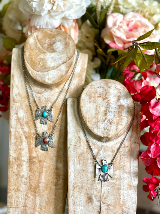 Thunderbird & Turquoise Charm w/Silver Chain