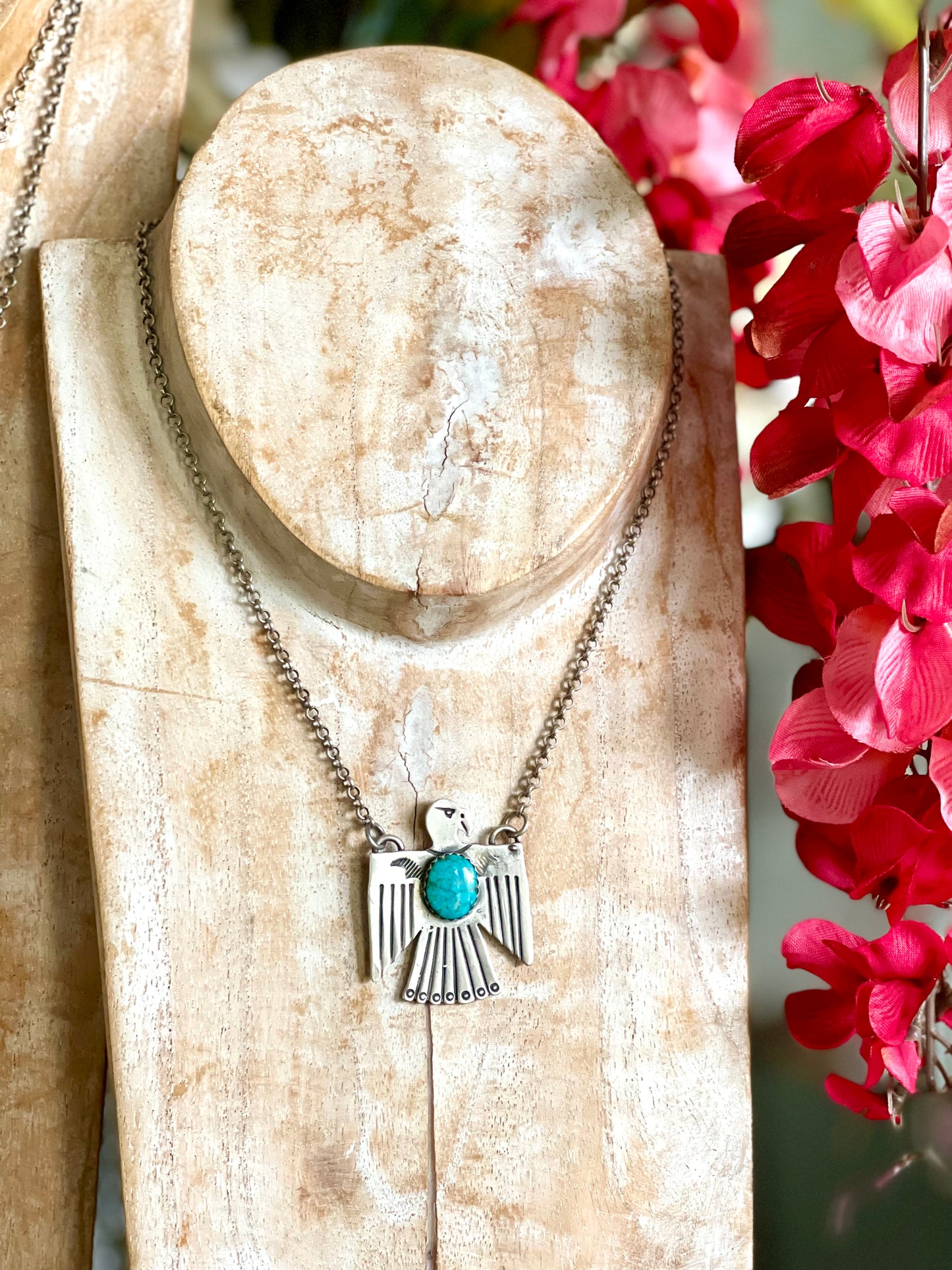 Thunderbird & Turquoise Charm w/Silver Chain