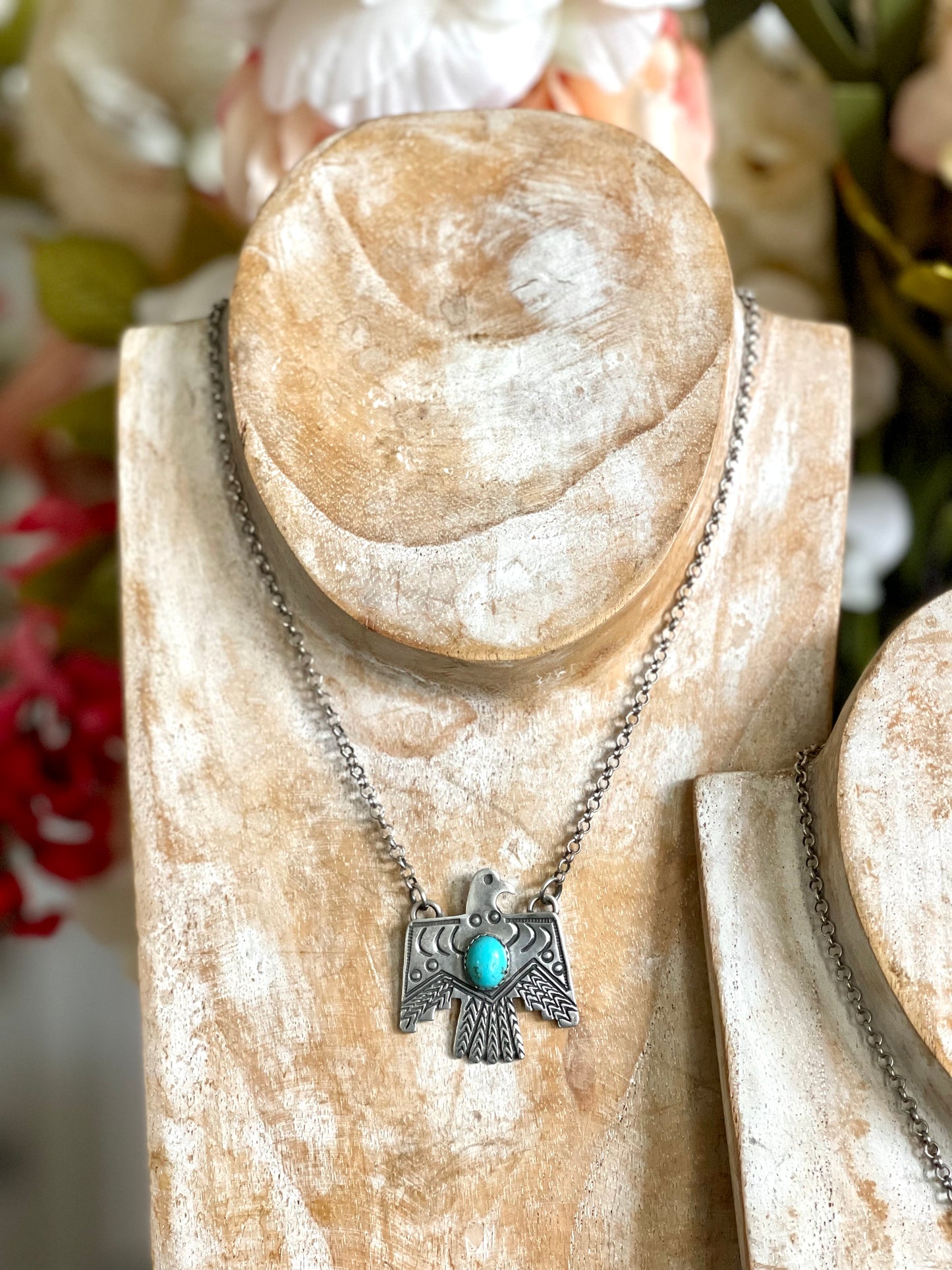 Thunderbird & Turquoise Charm w/Silver Chain