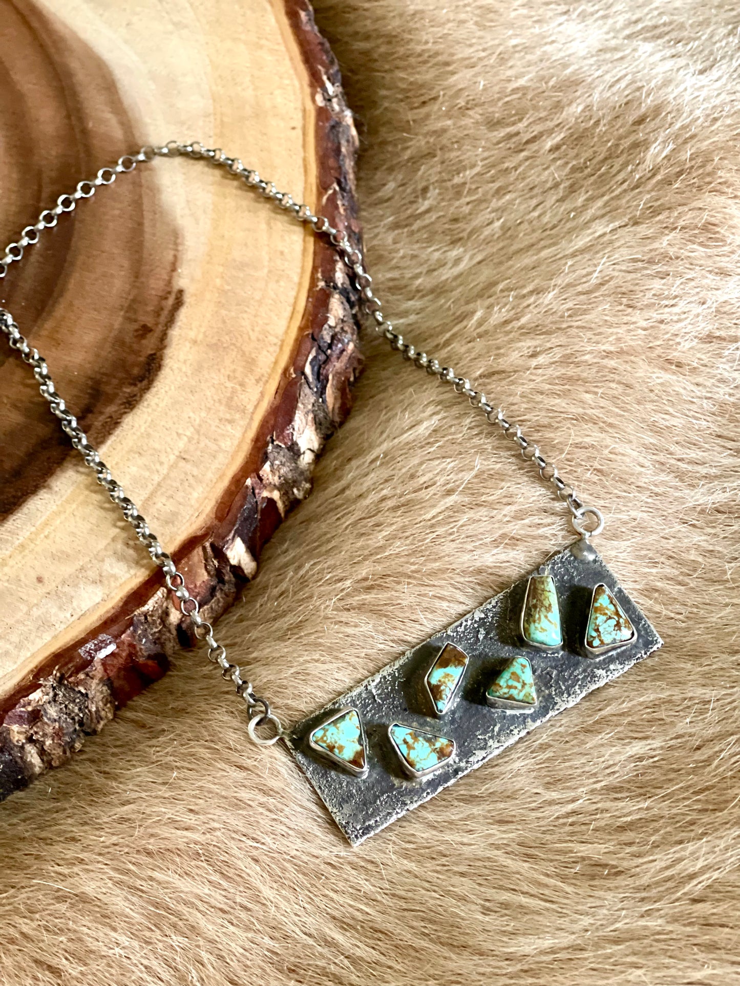 Silver Bar Necklace with Turquoise Inlay