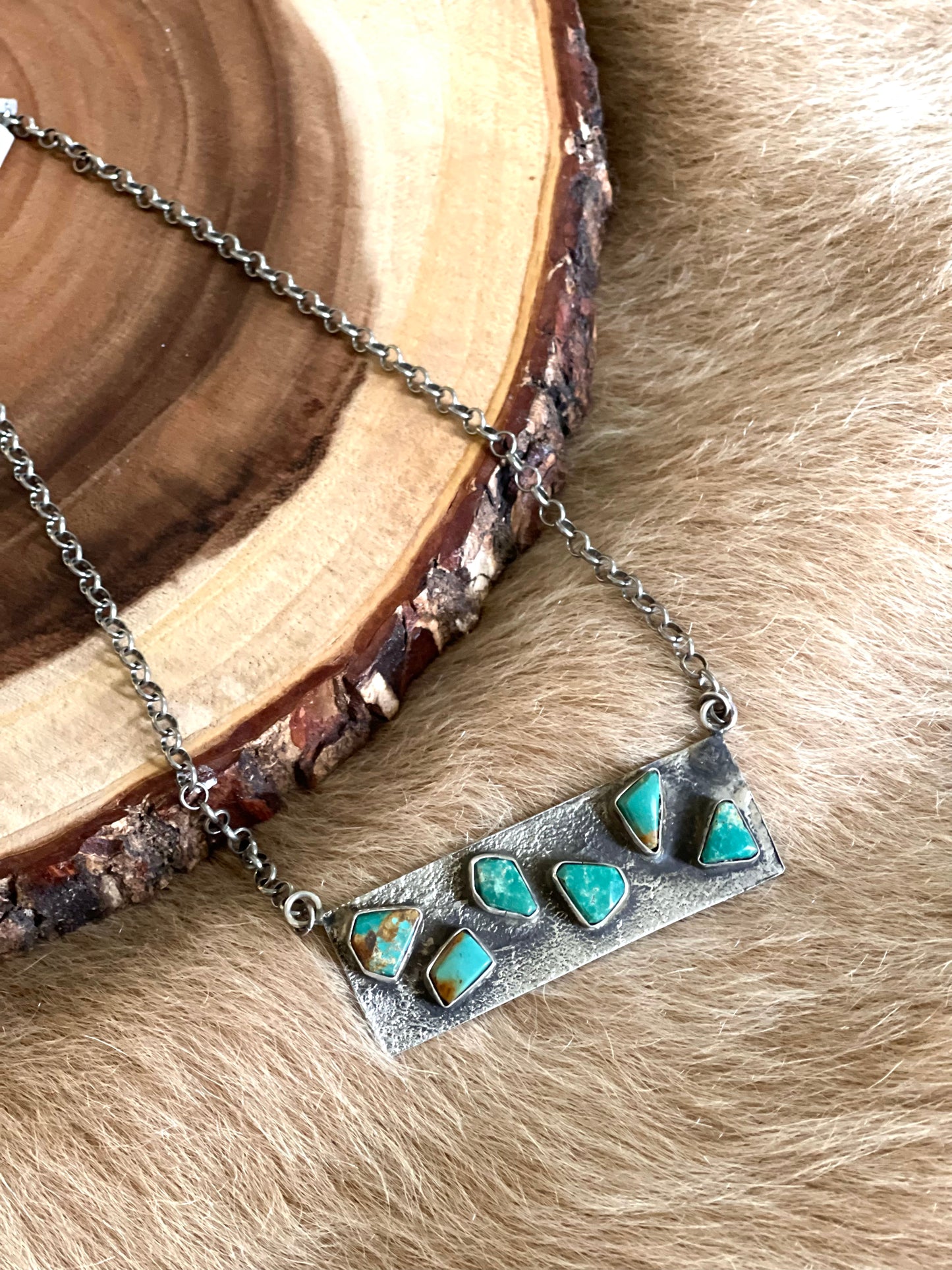 Silver Bar Necklace with Turquoise Inlay