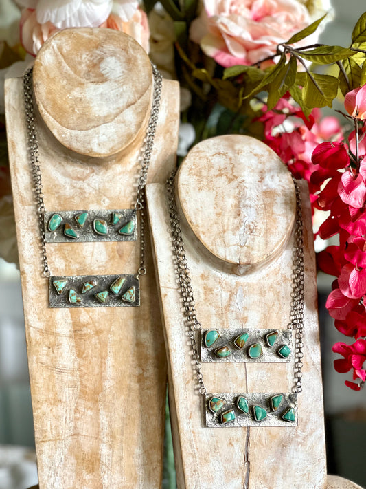 Silver Bar Necklace with Turquoise Inlay