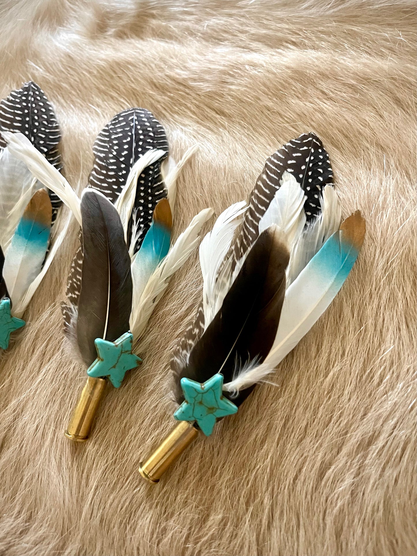 Hat Feather Clip - Guinea Feather w/ Turquoise Star