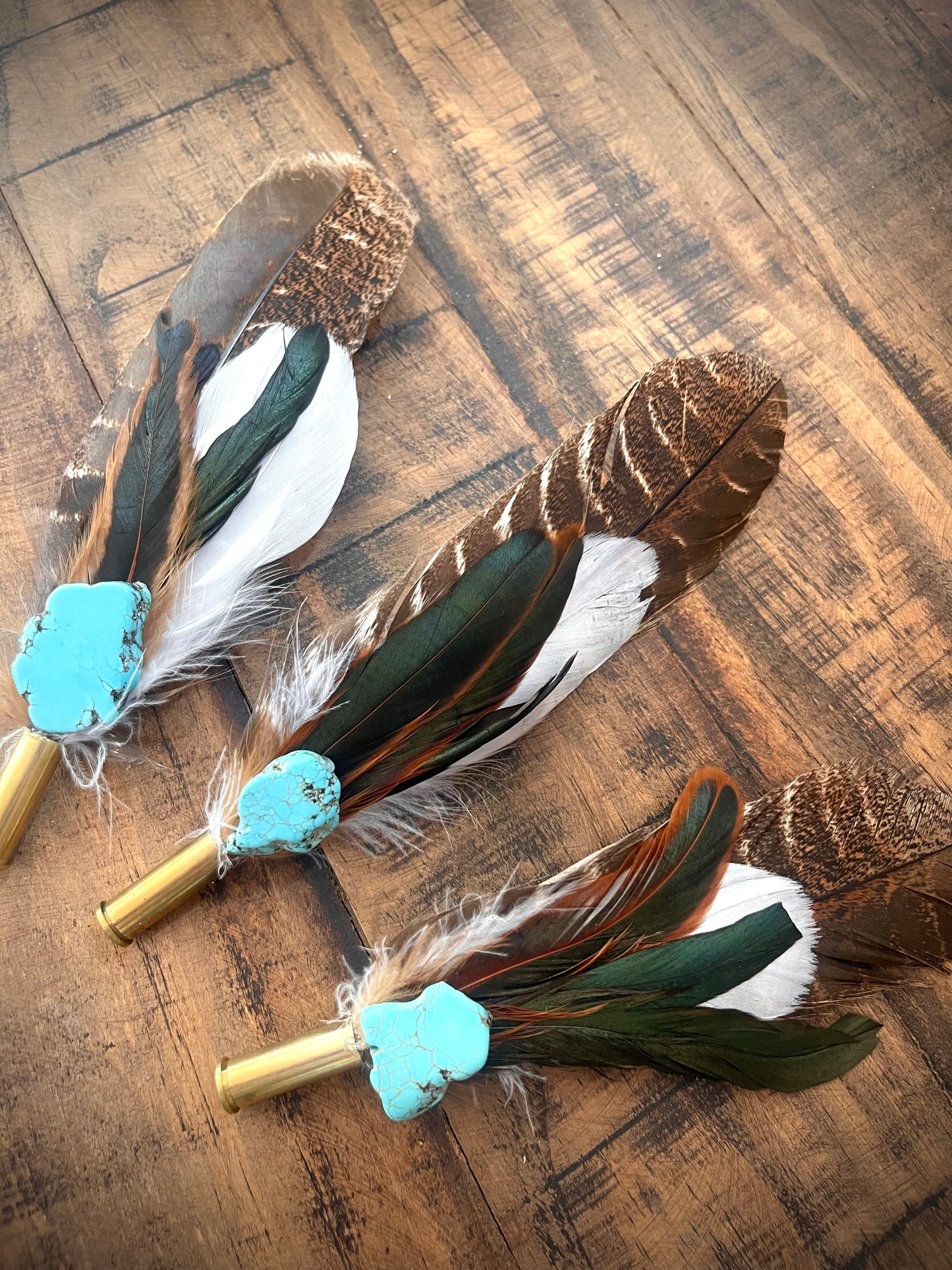 Hat Feather Clip - Brown Turkey Wing w/Turquoise