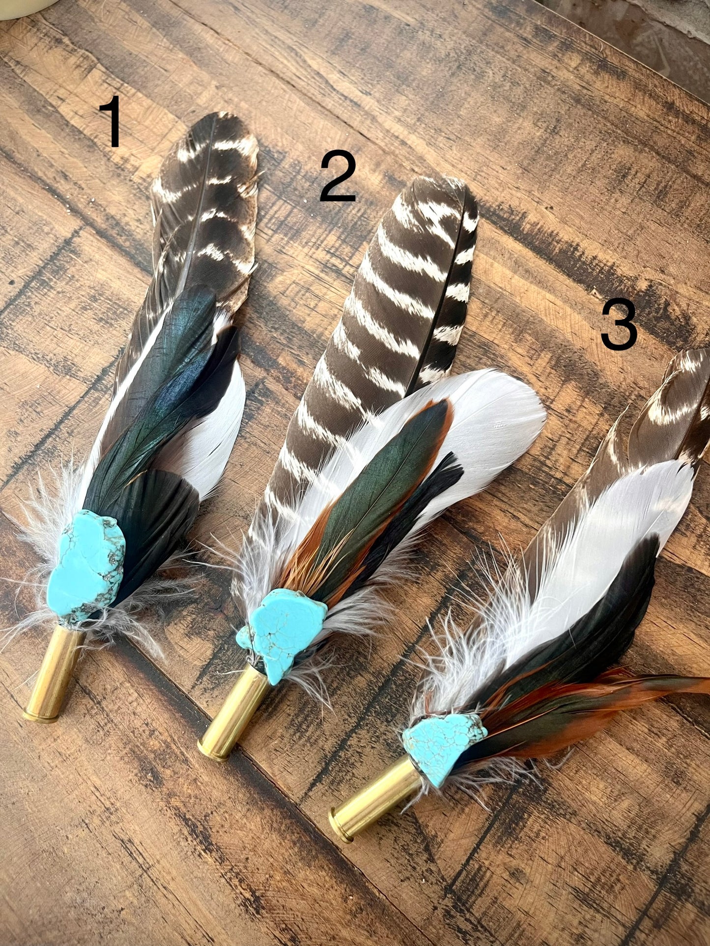 Hat Feather Clip - Turkey Wing w/Turquoise Stone