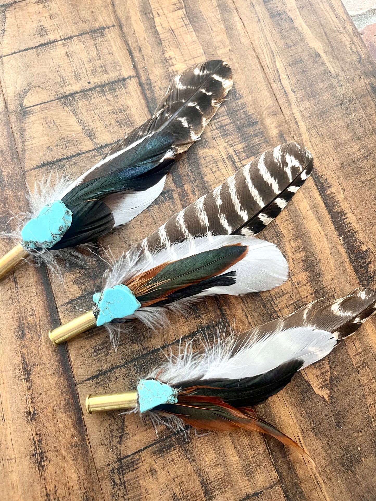 Hat Feather Clip - Turkey Wing w/Turquoise Stone