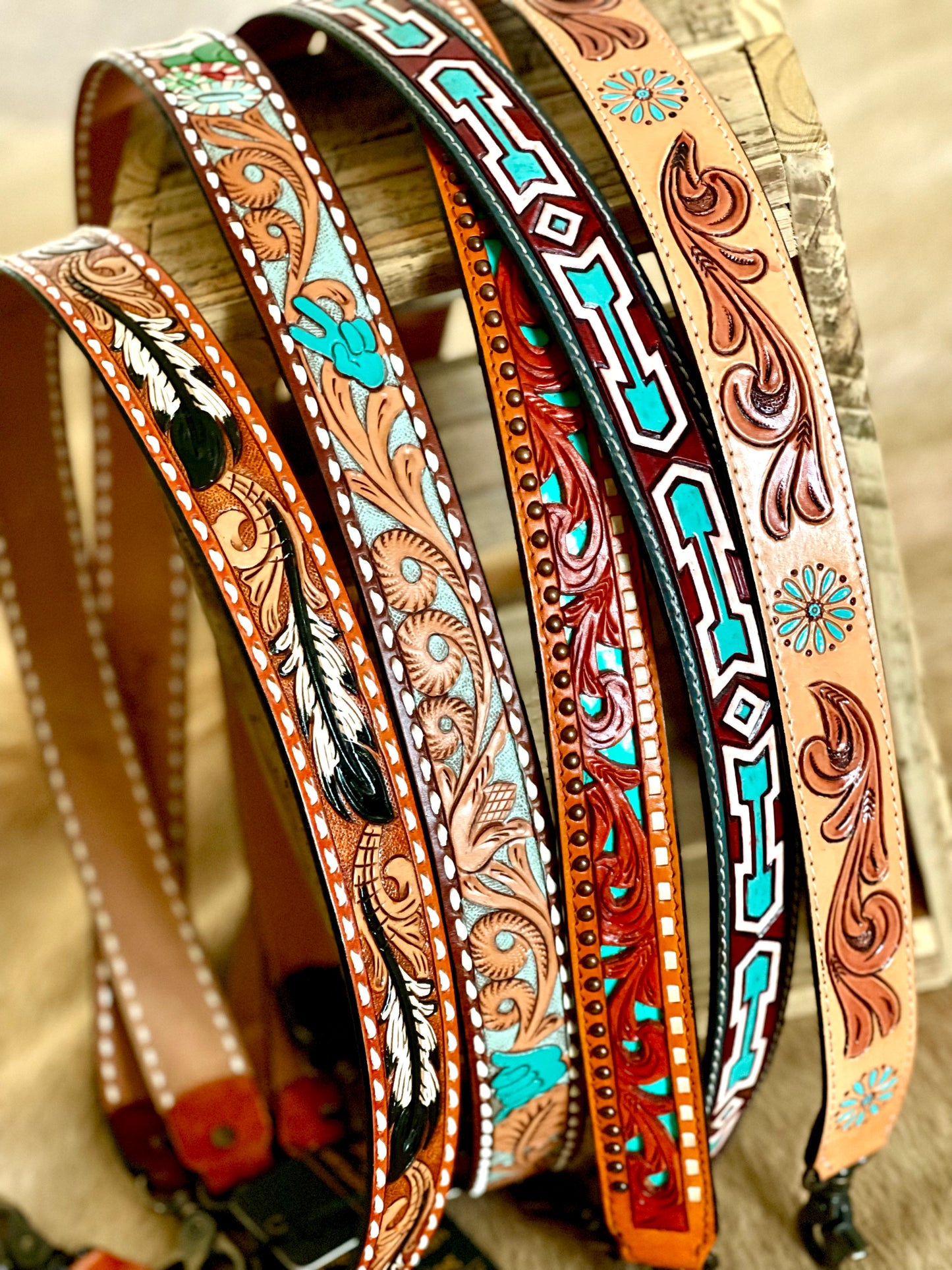 Tooled Leather Purse Straps (Long)