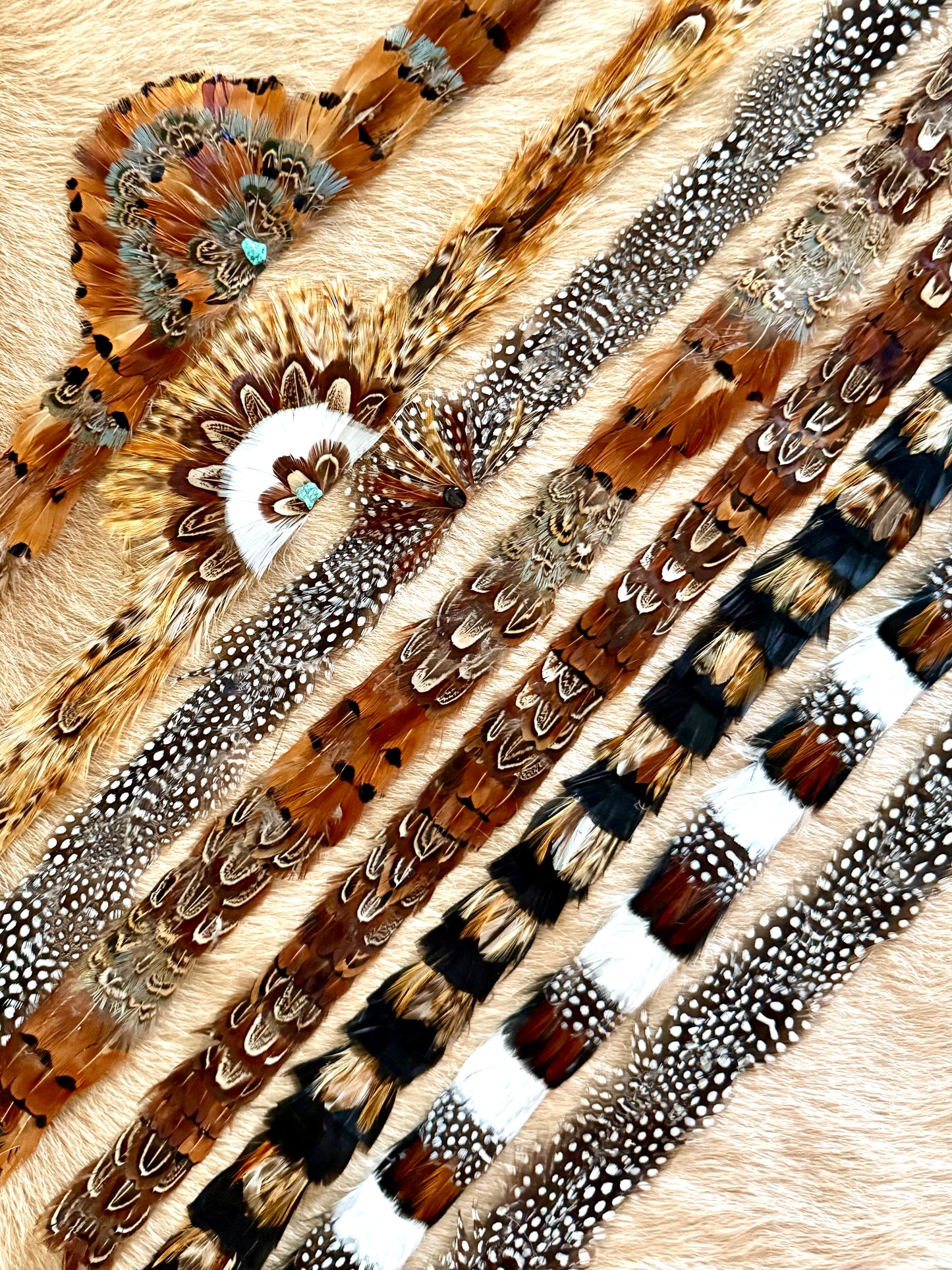 Pheasant Feather Hatband with Front Feather Fan (Dark Brown)