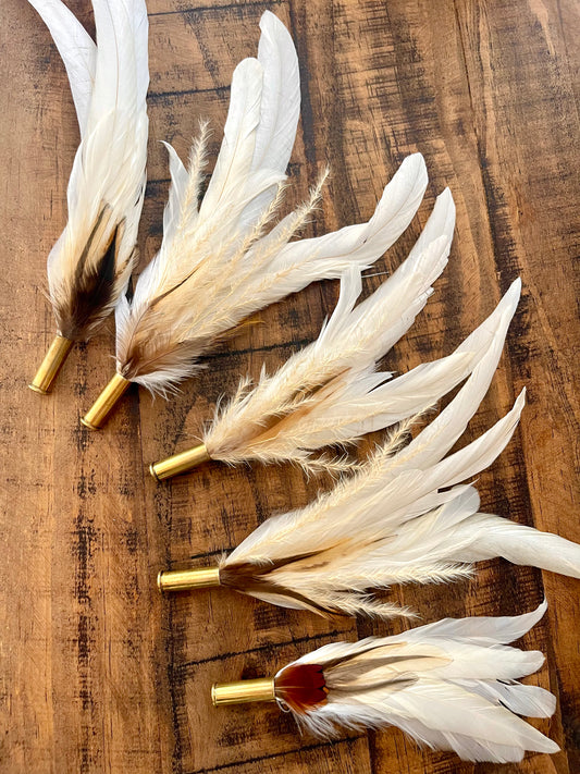 Hat Feather Clip - White w/White and Tan