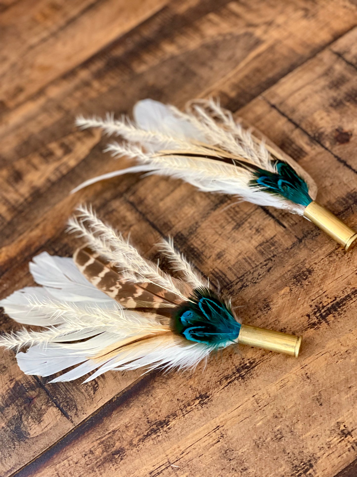 Hat Feather Clip - White w/Turquoise and Tan